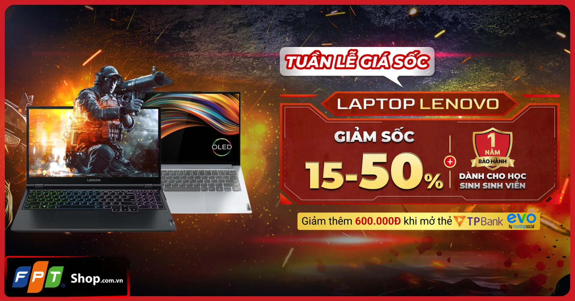 Tuần lễ giá sốc, laptop Lenovo giảm đến 50% khi mua tại FPT Shop