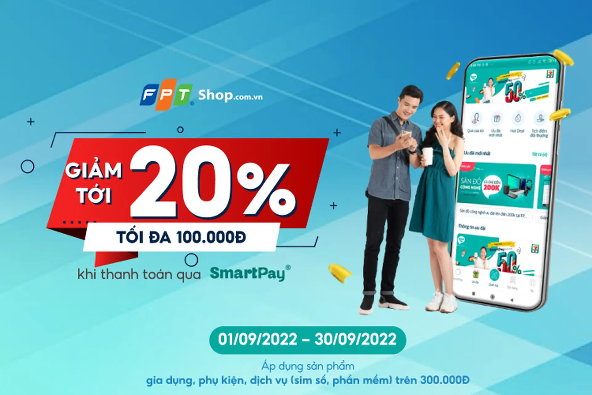 Giảm đến 20% khi mua hàng tại FPT Shop thanh toán bằng ví SmartPay