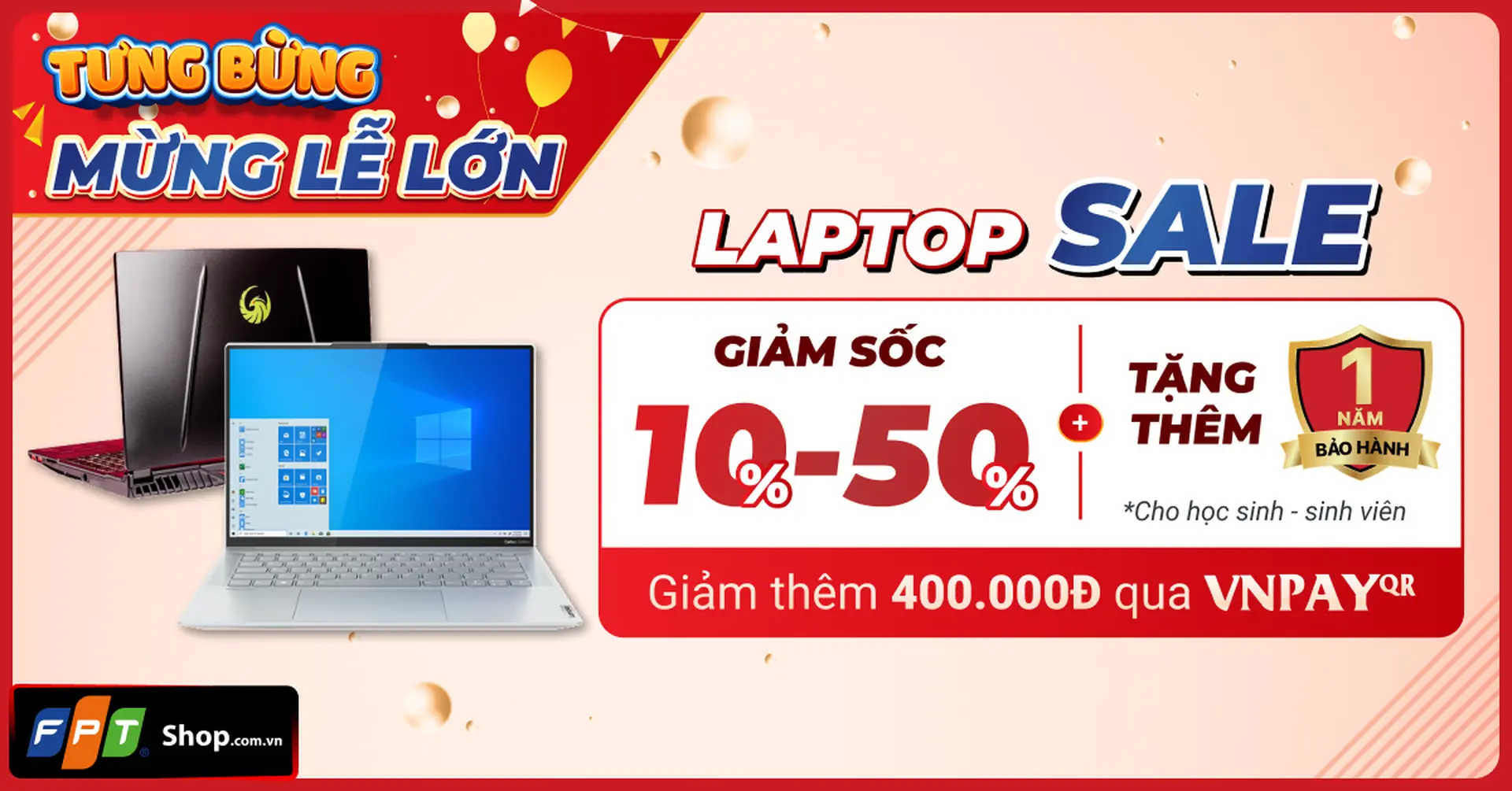 Mừng đại lễ, laptop chính hãng giảm đến 50% tại FPT Shop