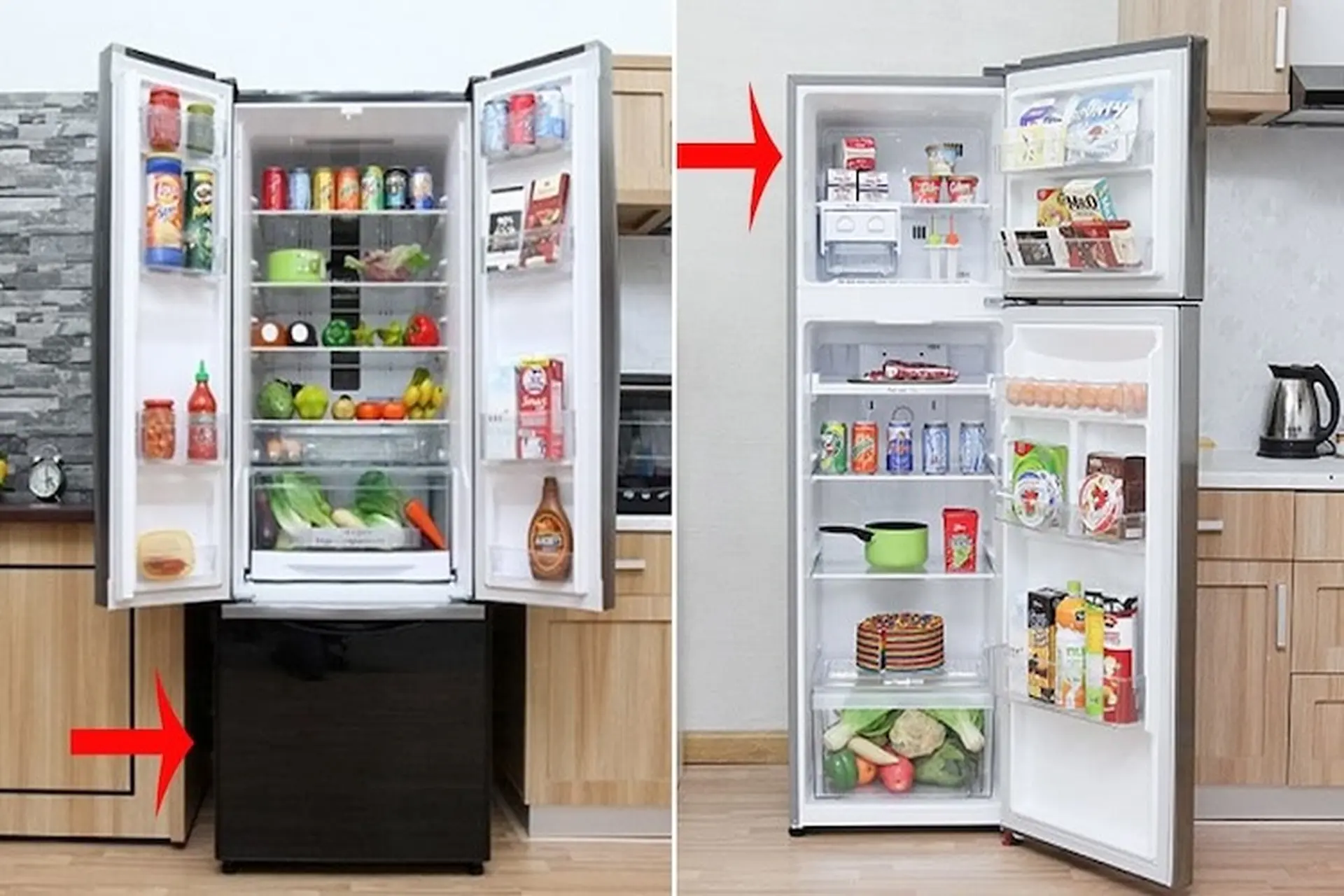 So sánh tủ lạnh ngăn đông đá trên với ngăn đông đá dưới phù hợp cho nhu cầu của mỗi gia đình Việt