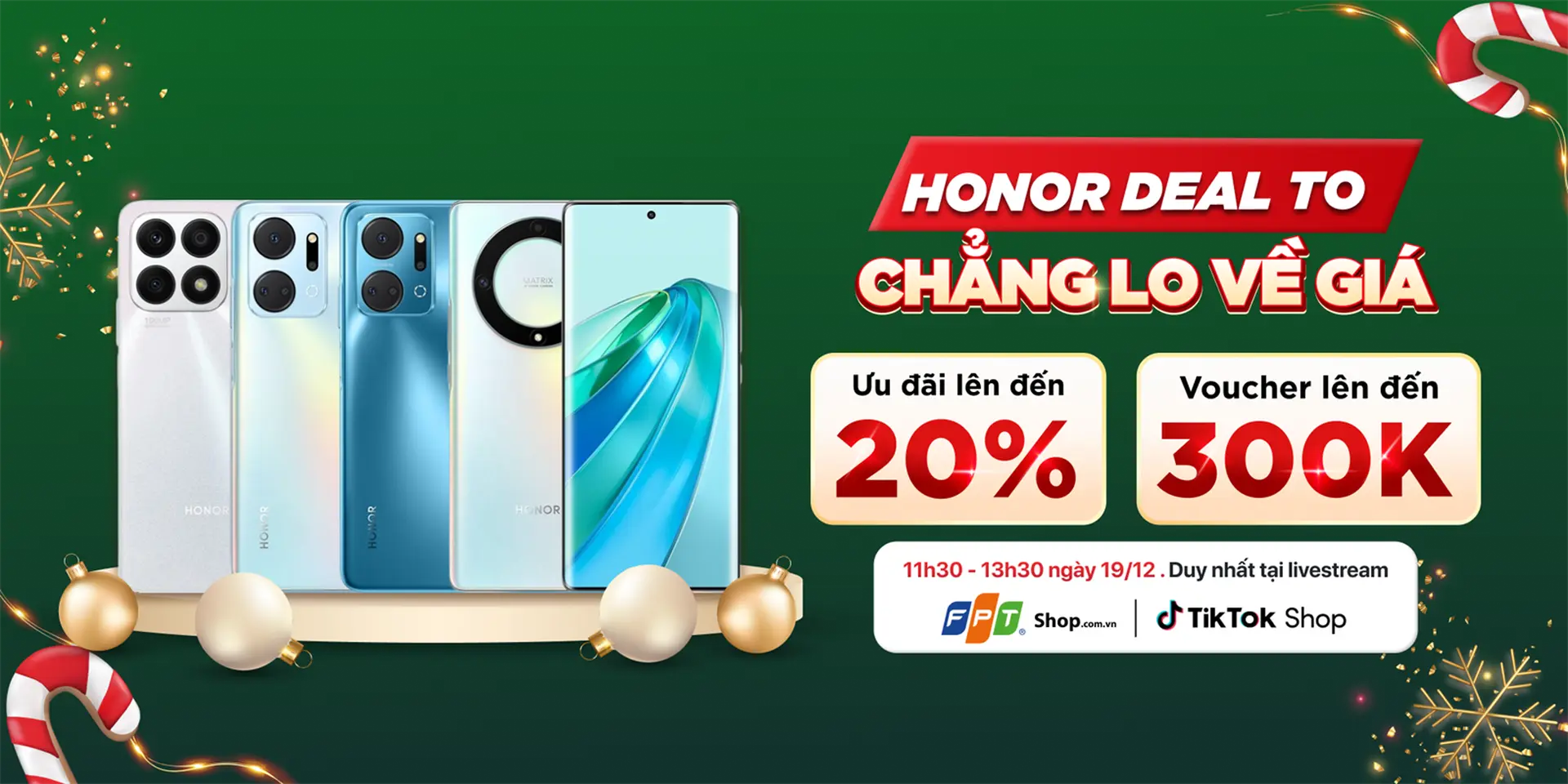 HONOR Deal to – Chẳng lo về giá, săn điện thoại HONOR giá cực sốc tại Livestream TikTok Shop FPT Shop 19/12