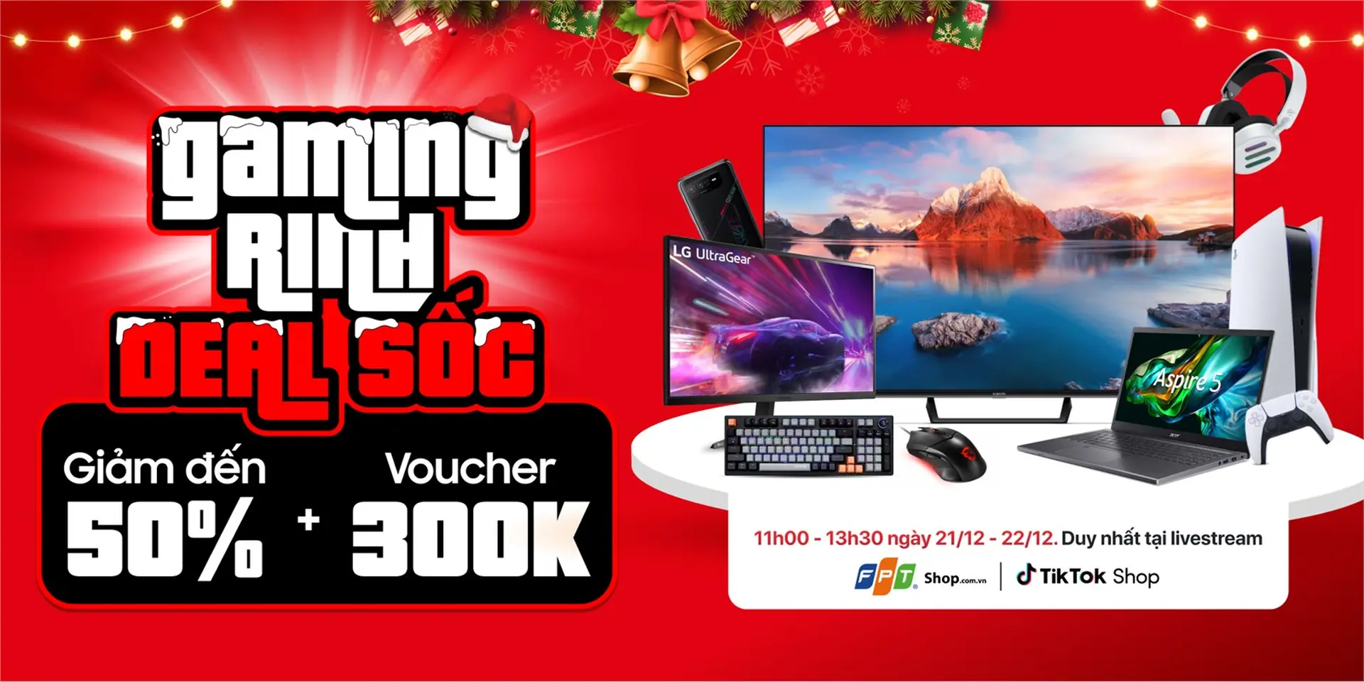 Màn hình, phụ kiện gaming, PS5, laptop chơi game giảm giá đến 50% tại Livestream TikTok Shop FPT Shop