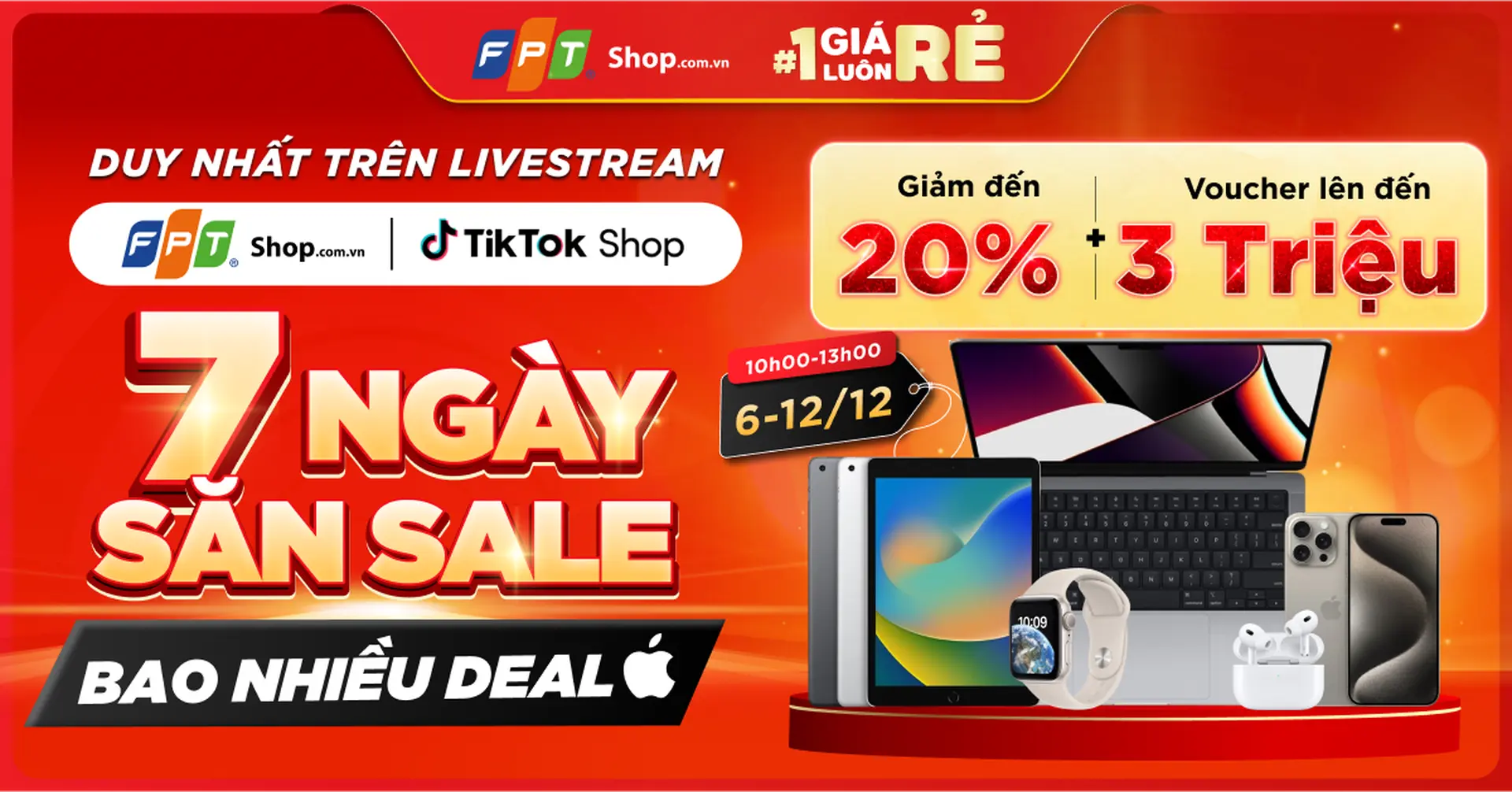 7 ngày Livestream TikTokShop đặc biệt dành cho fan Táo: iPhone, iPad, MacBook và loạt sản phẩm Apple giảm sốc đến 13 triệu đồng