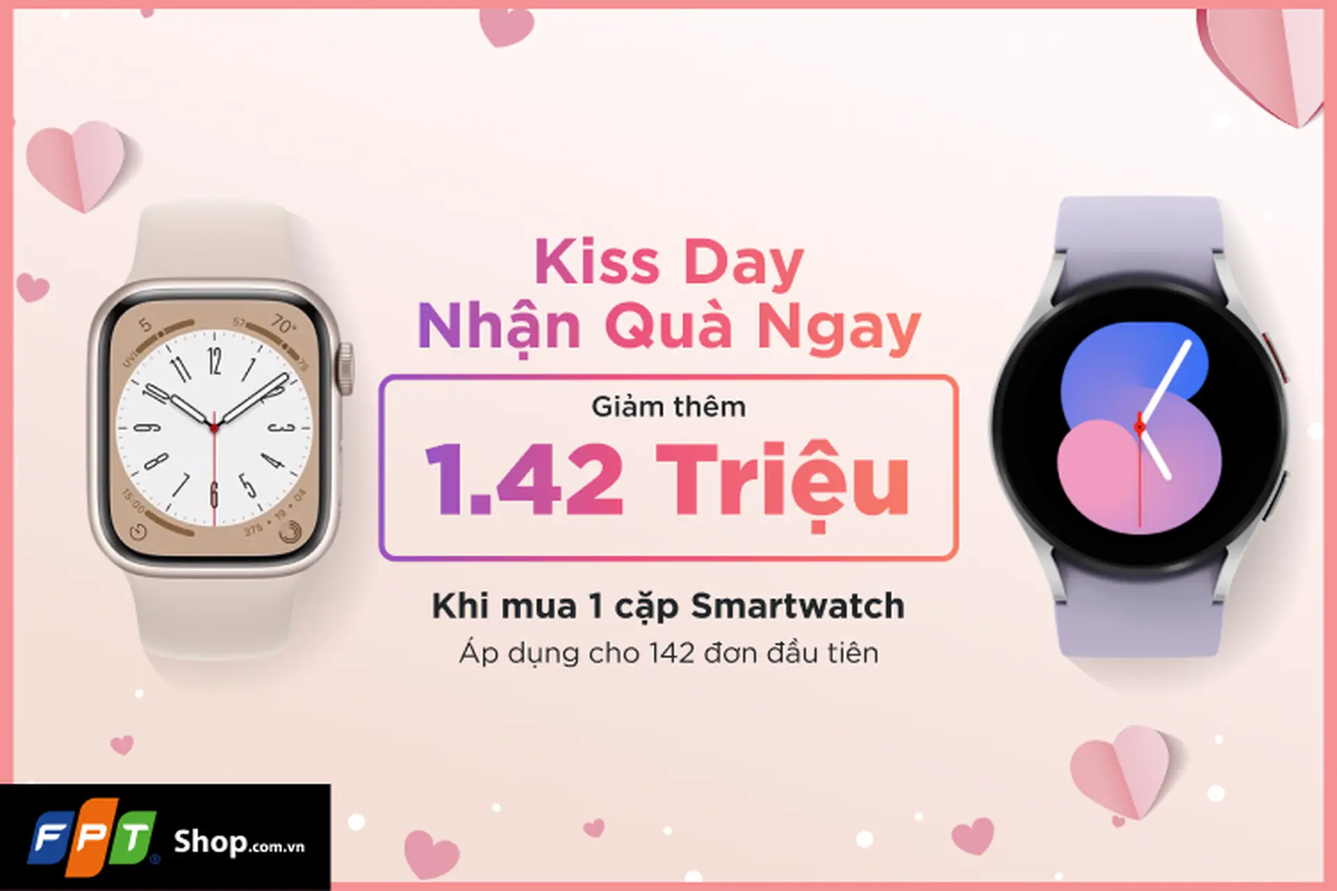 "Kiss Day - Nhận quà ngay", FPT Shop giảm thêm 1,42 triệu cho đồng hồ thông minh