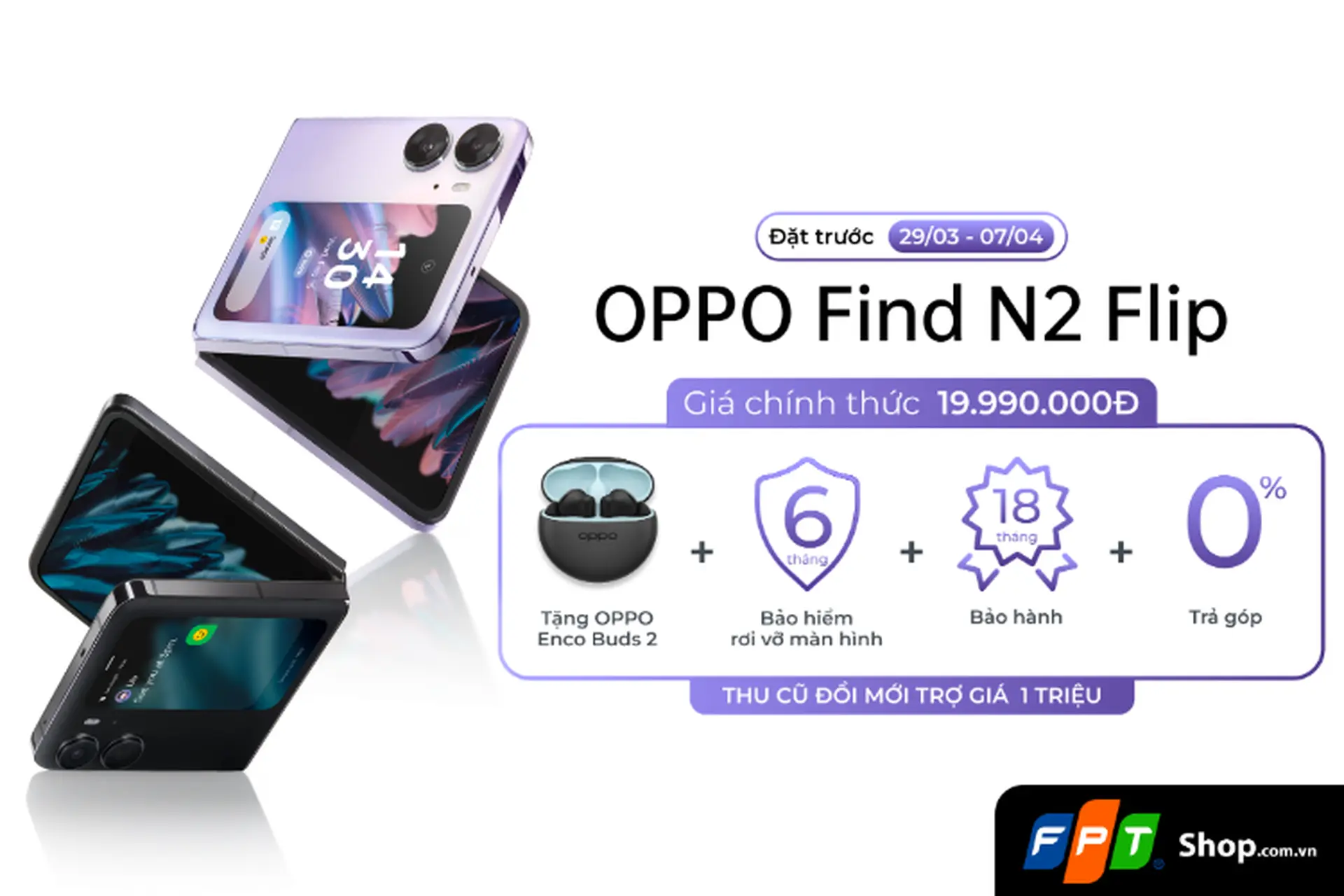 OPPO Find N2 Flip chính thức mở pre-order tại FPT Shop với mức ưu đãi lên đến 5 triệu đồng