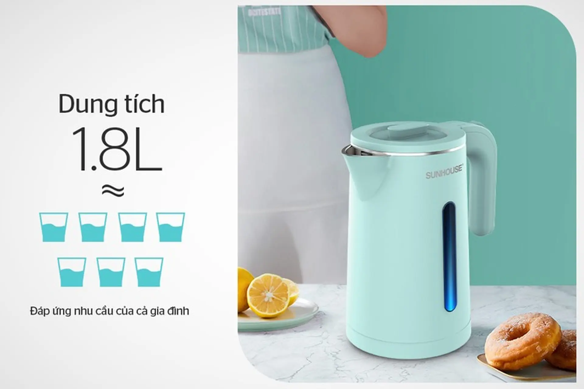 Review ấm siêu tốc Sunhouse SHD1351: Thiết kế hiện đại, nhiều chức năng an toàn
