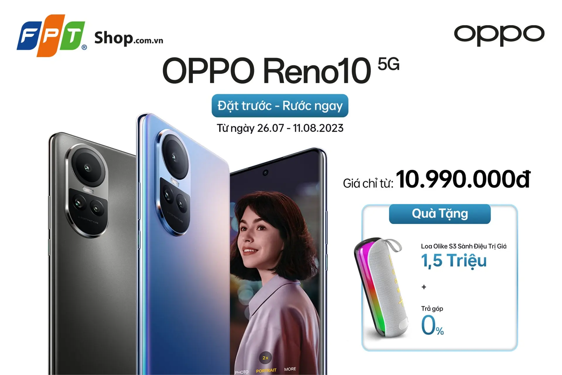 Đặt trước OPPO Reno10 5G – rinh ngay quà tặng cực chất lên đến 1.5 triệu