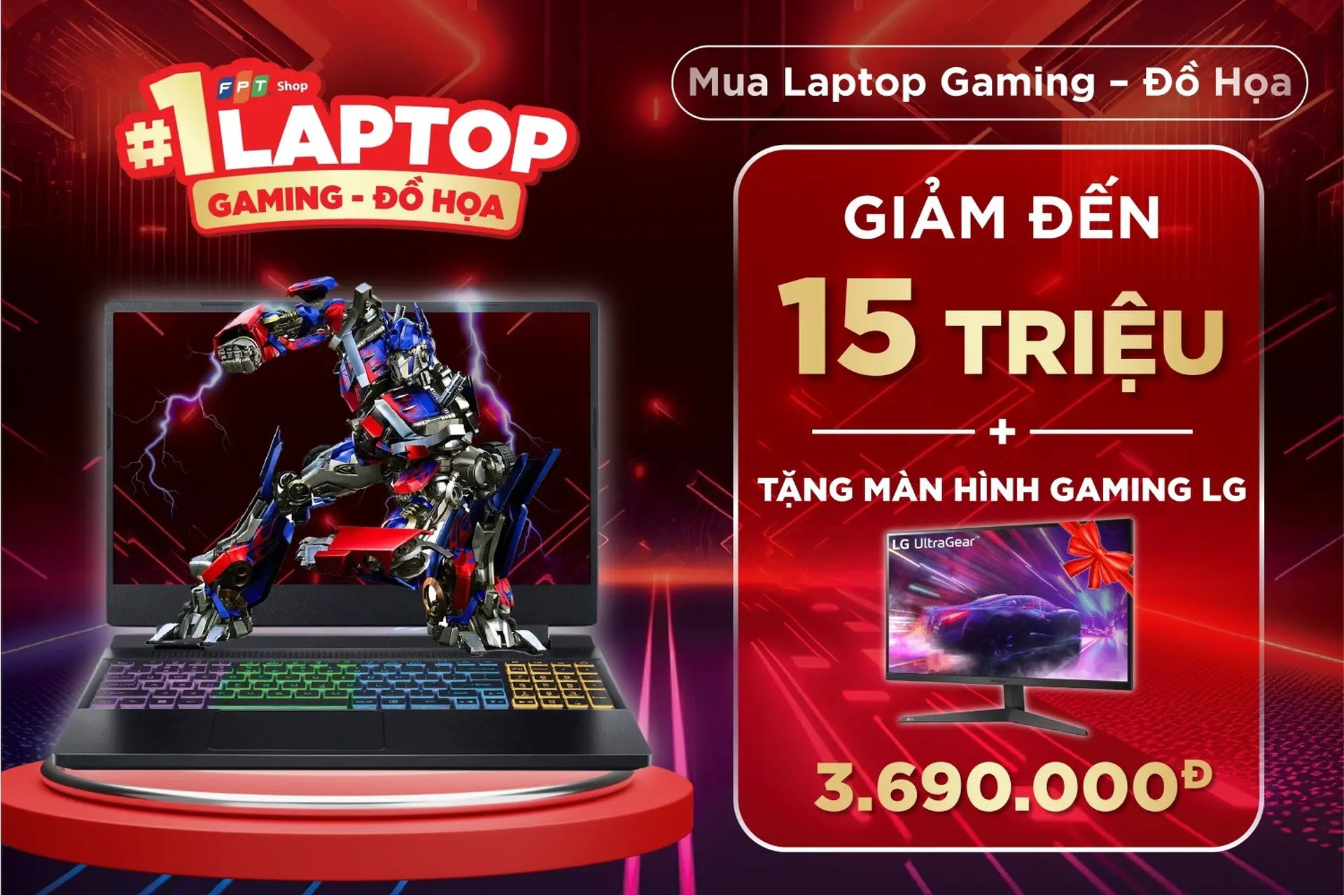 Mua laptop gaming tại FPT Shop, tặng ngay màn hình LG UltraGear trị giá 3.690.000 đồng