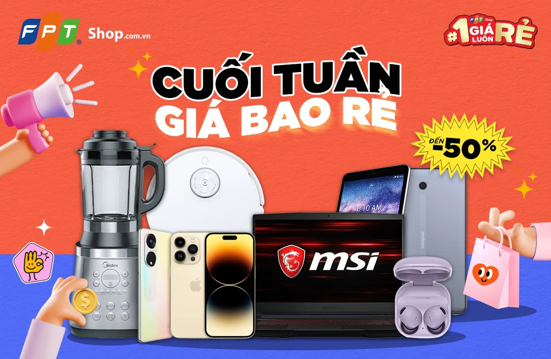 Giá sốc cuối tuần: Gia dụng giảm đến 50%, laptop giảm đến 15 triệu chỉ có tại FPT Shop
