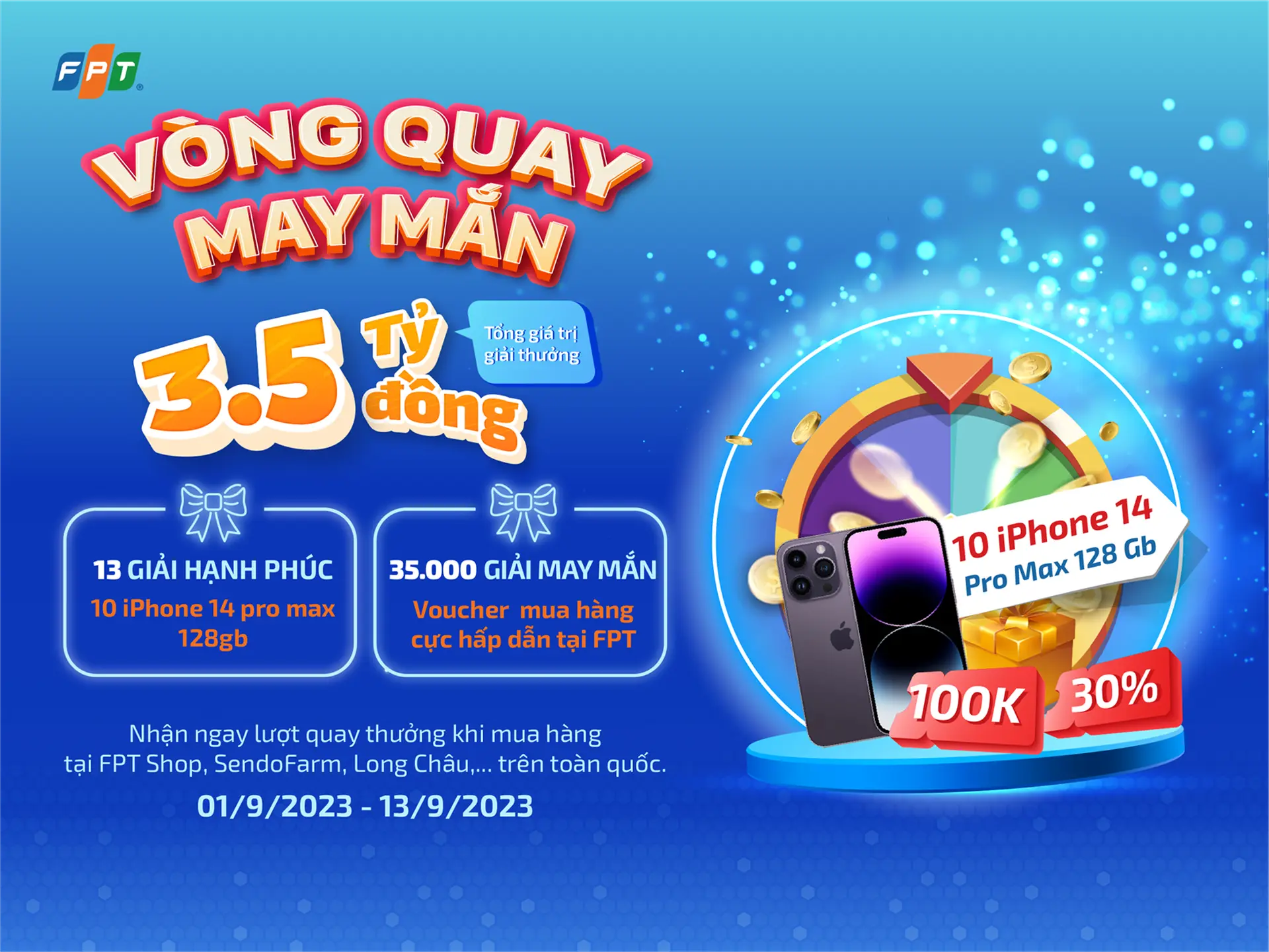 Trúng vạn quà từ FPT cùng chương trình vòng quay may mắn trong chuỗi sự kiện Happy Day với tổng giá trị giải thưởng lên đến 4 tỷ đồng 