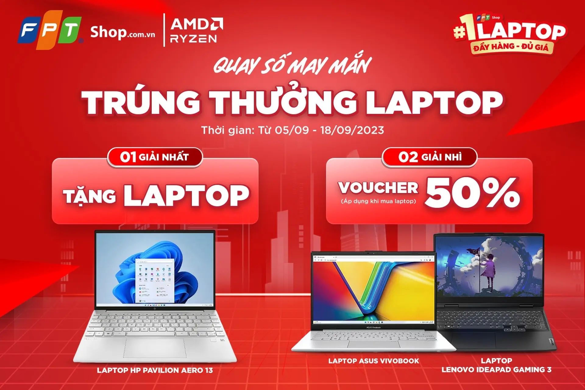 Quay số may mắn - Trúng thưởng laptop chỉ có tại FPT Shop