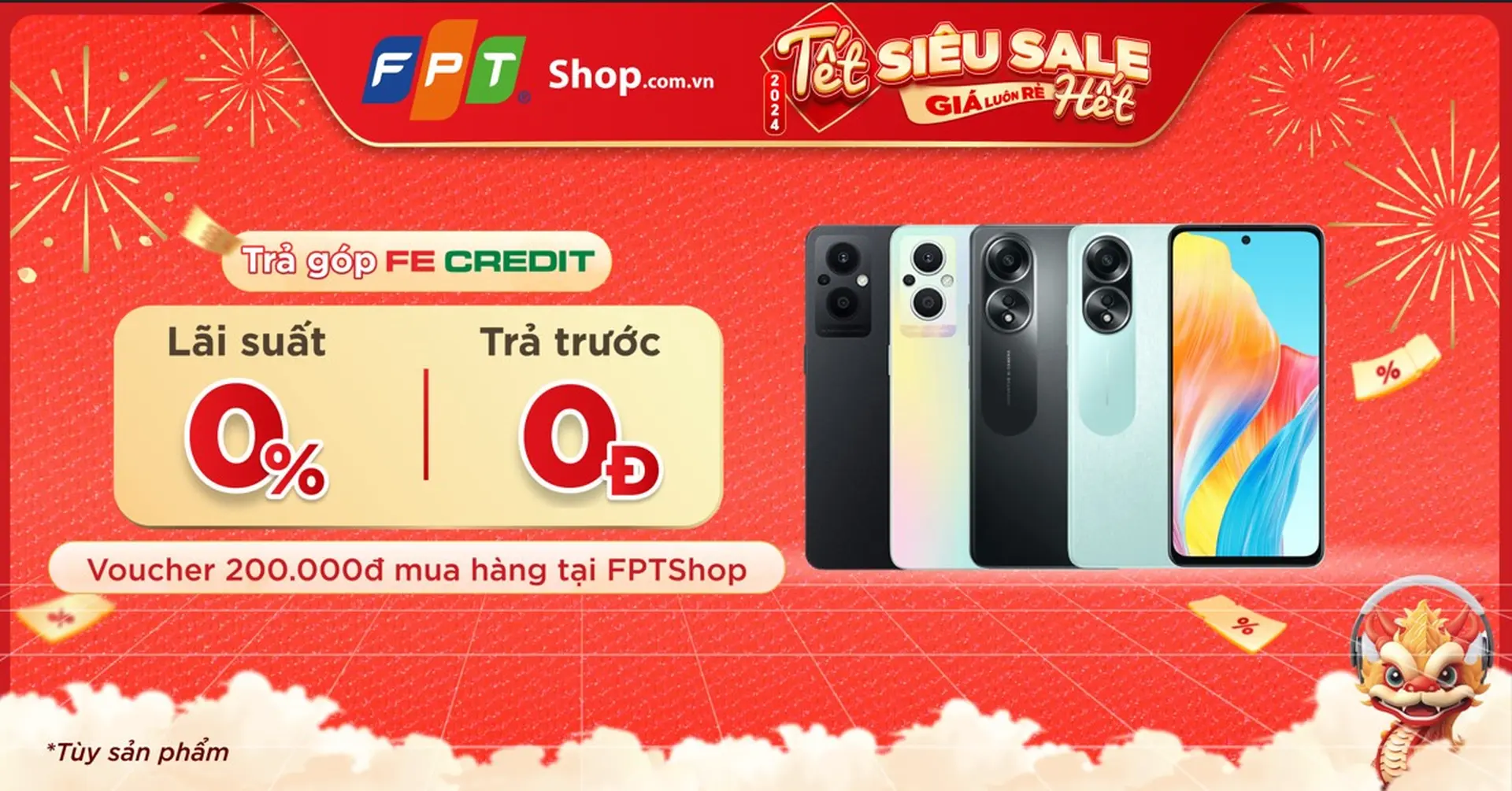 Mua sắm tiện lợi với  trả góp 0%, trả trước 0đ qua FE CREDIT tại FPT Shop