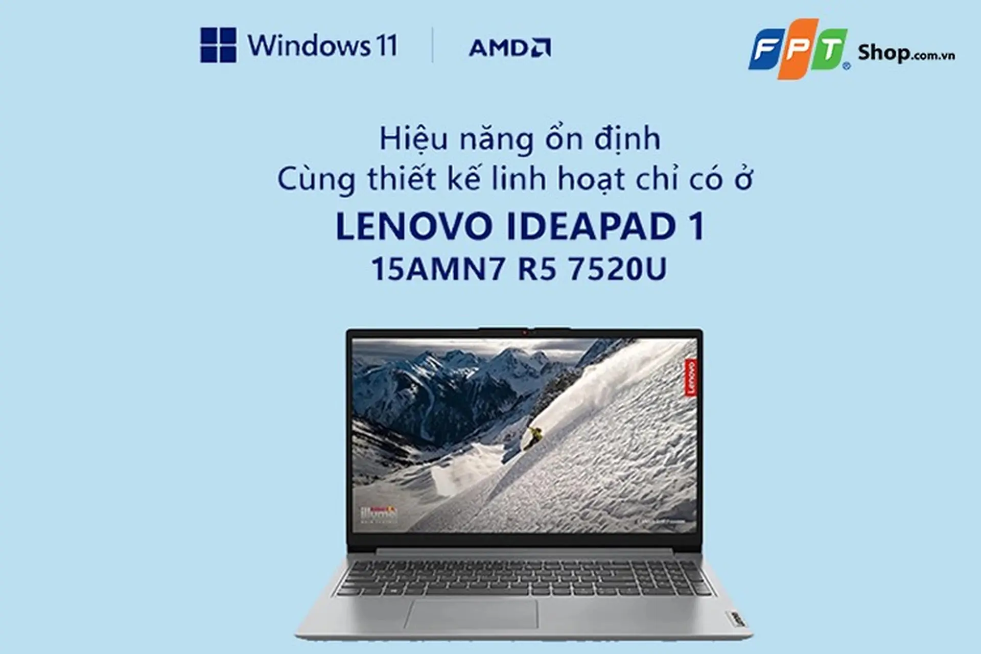 Hiệu năng ổn định cùng thiết kế linh hoạt chỉ có ở LENOVO IDEAPAD 1 15AMN7 R5 7520U