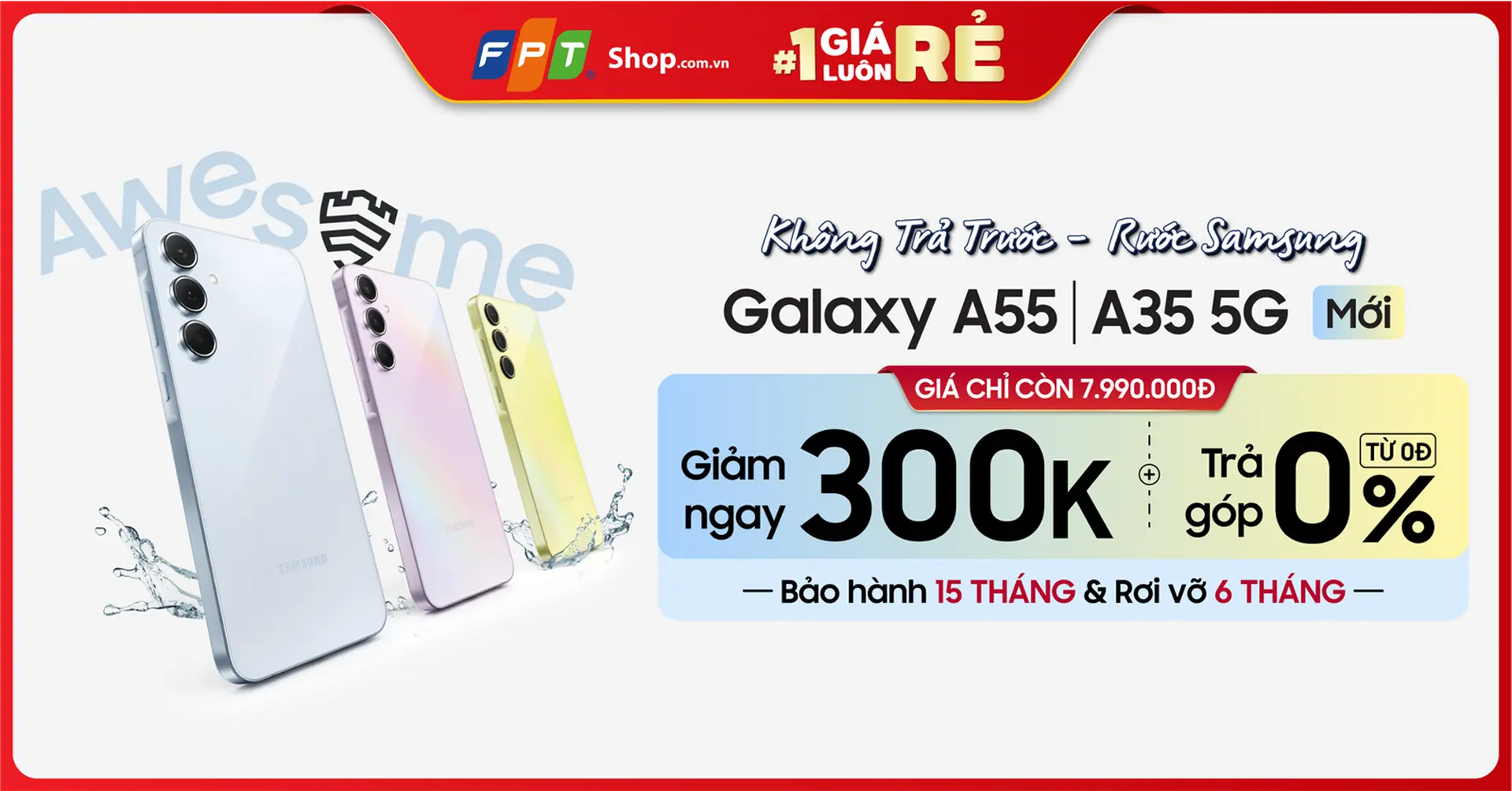 Tặng gói bảo hành Samsung Care+ dành cho khách hàng khi mua điện thoại Galaxy A35 | A55 5G