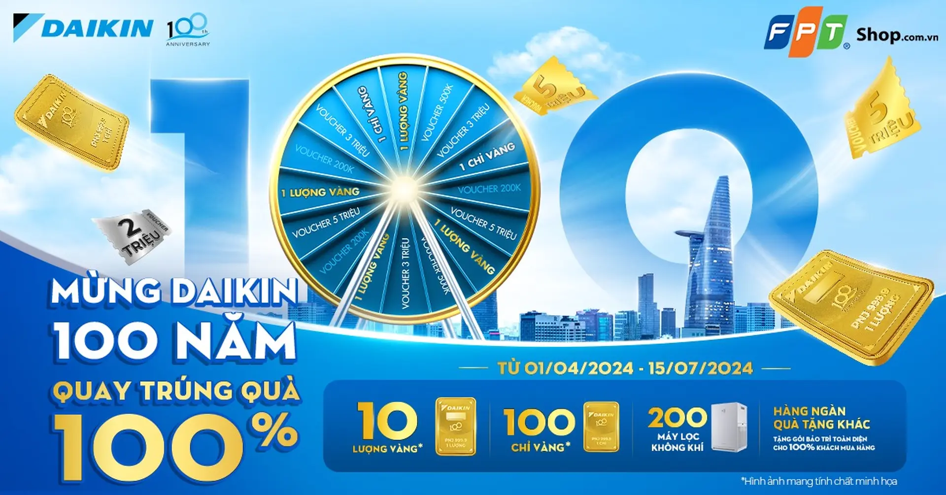 MỪNG DAIKIN 100 NĂM, QUAY TRÚNG QUÀ 100% CÙNG FPT SHOP