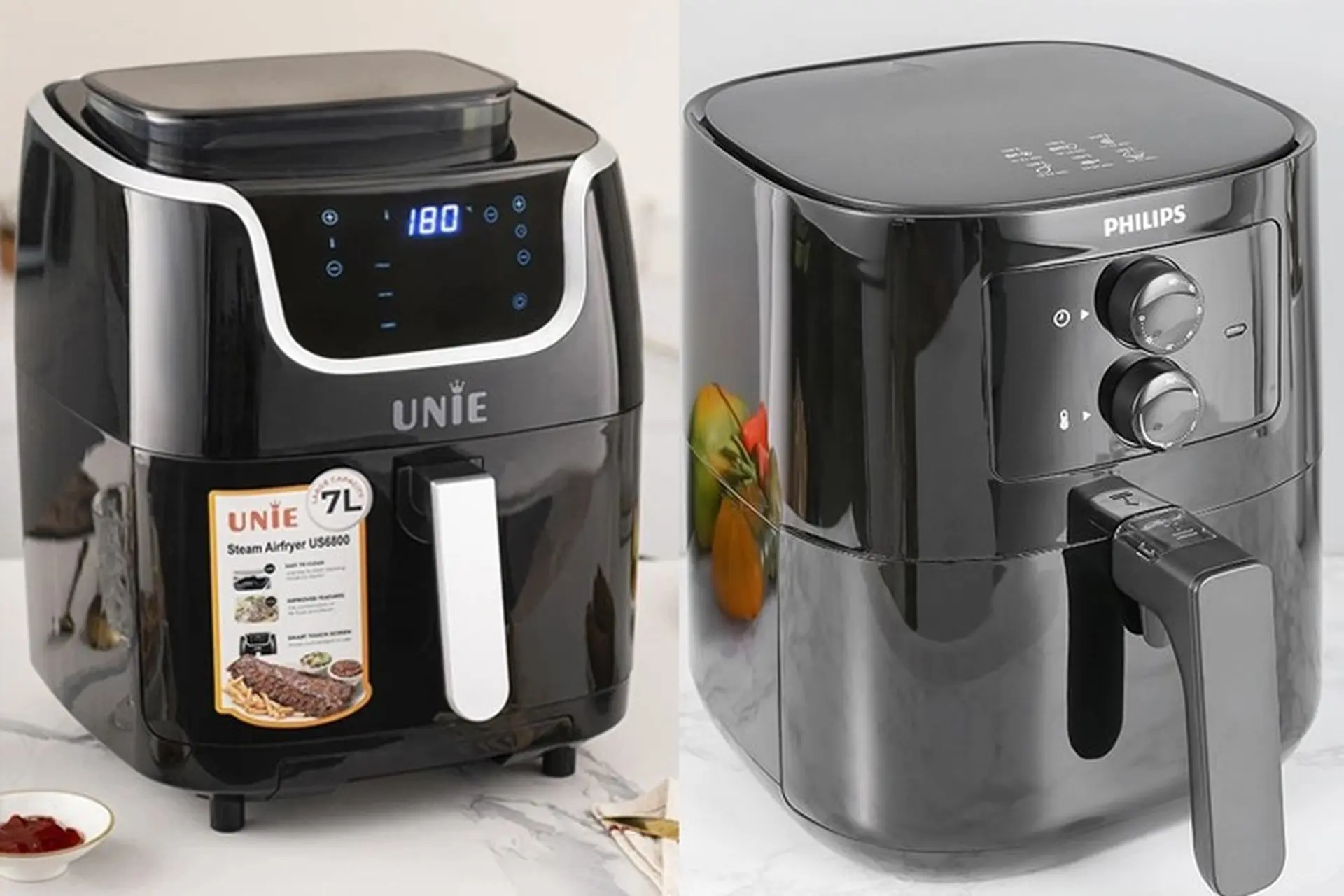 So sánh nồi chiên không dầu Unie và Philips chi tiết: Giống và khác nhau ở khía cạnh nào?