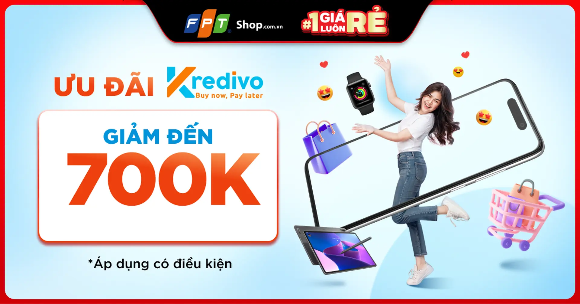 Thanh toán Kredivo tại FPT Shop, ưu đãi giảm đến 700.000 đồng