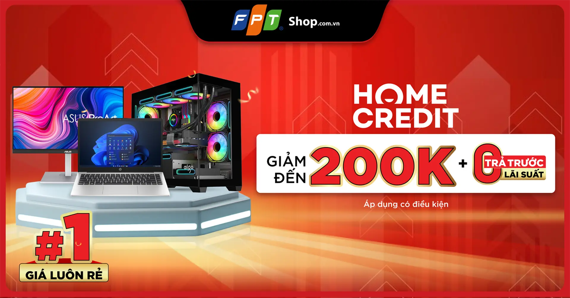 Ưu đãi tại FPT Shop: Giảm đến 200.000Đ, trả trước từ 0Đ, trả góp 0% lãi suất qua Home Credit