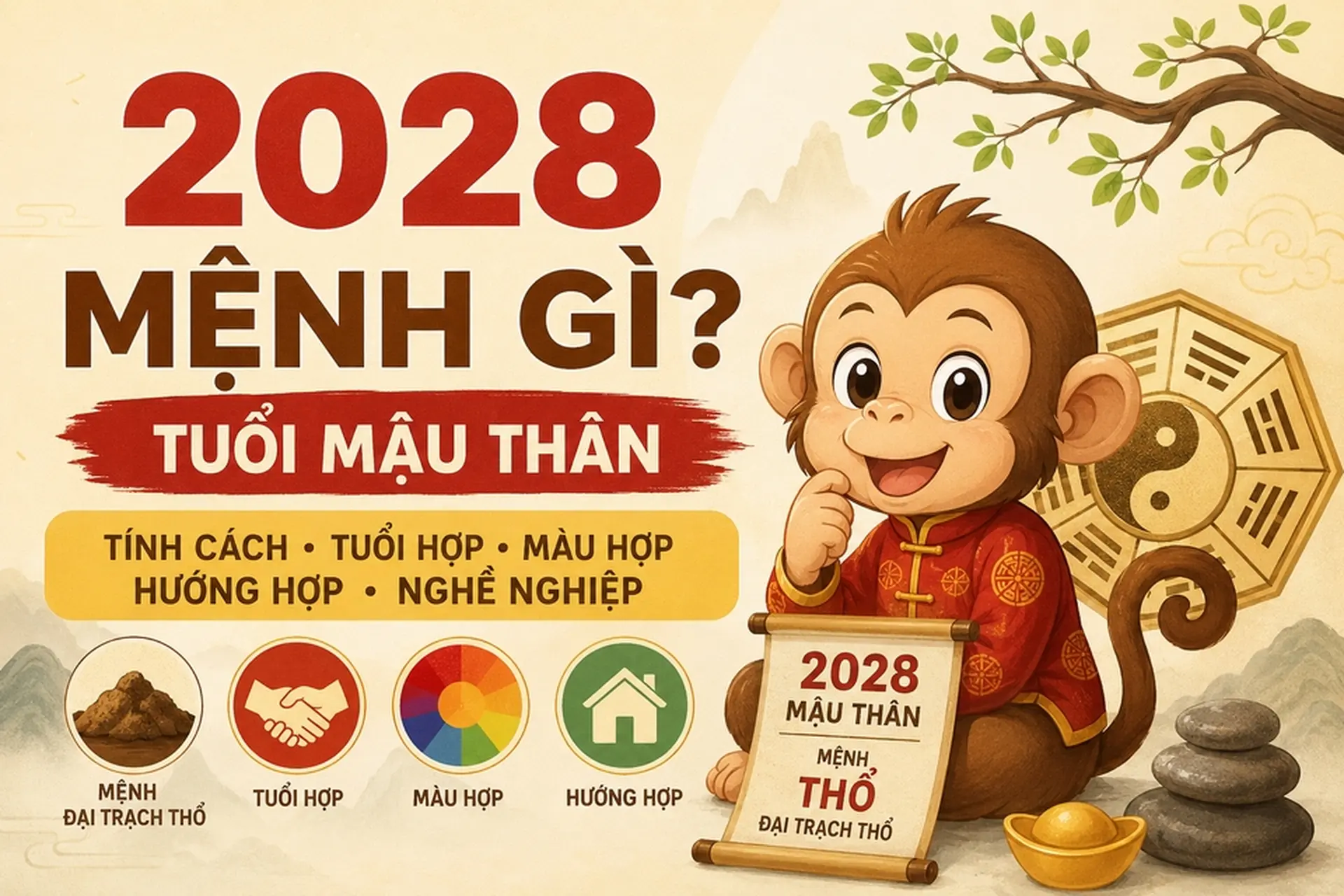 2028 mệnh gì? Tìm hiểu tuổi Mậu Thân, cung mệnh, màu hợp và phong thủy chi tiết