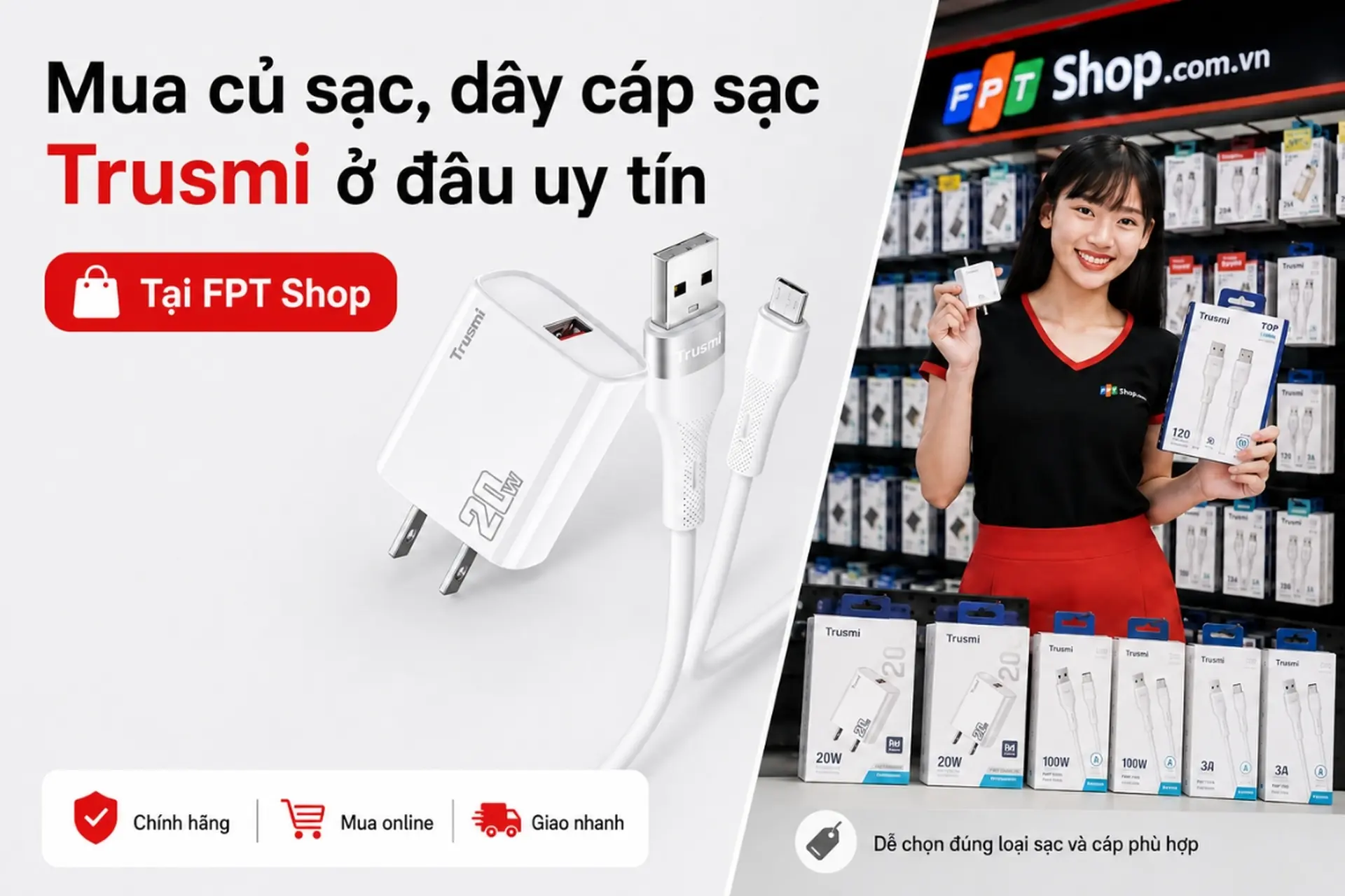 Mua củ sạc, dây cáp sạc Trusmi ở đâu uy tín? Gợi ý địa chỉ mua chính hãng, giá tốt