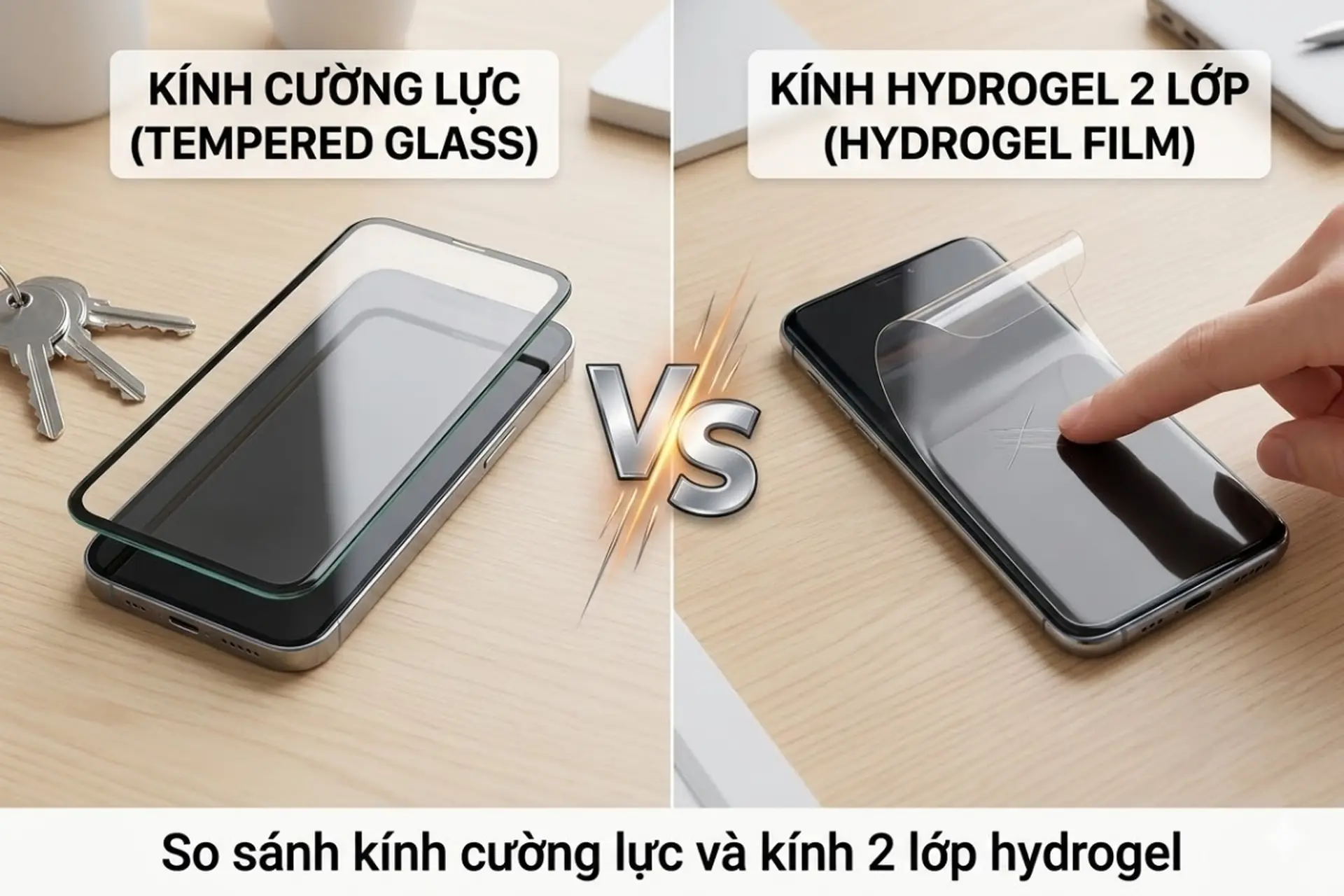 So sánh kính cường lực và kính 2 lớp hydrogel để chọn loại dán màn hình tốt nhất cho điện thoại