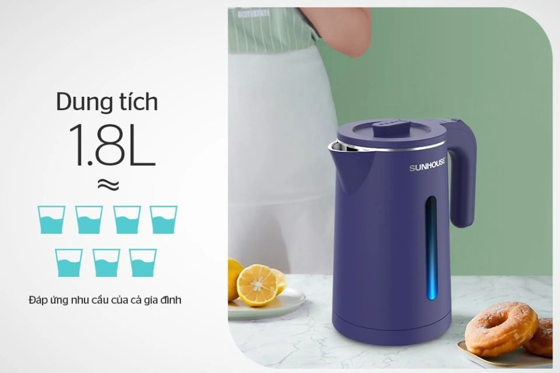 Bình đun siêu tốc inox 2 lớp 1.8L Sunhouse SHD1356