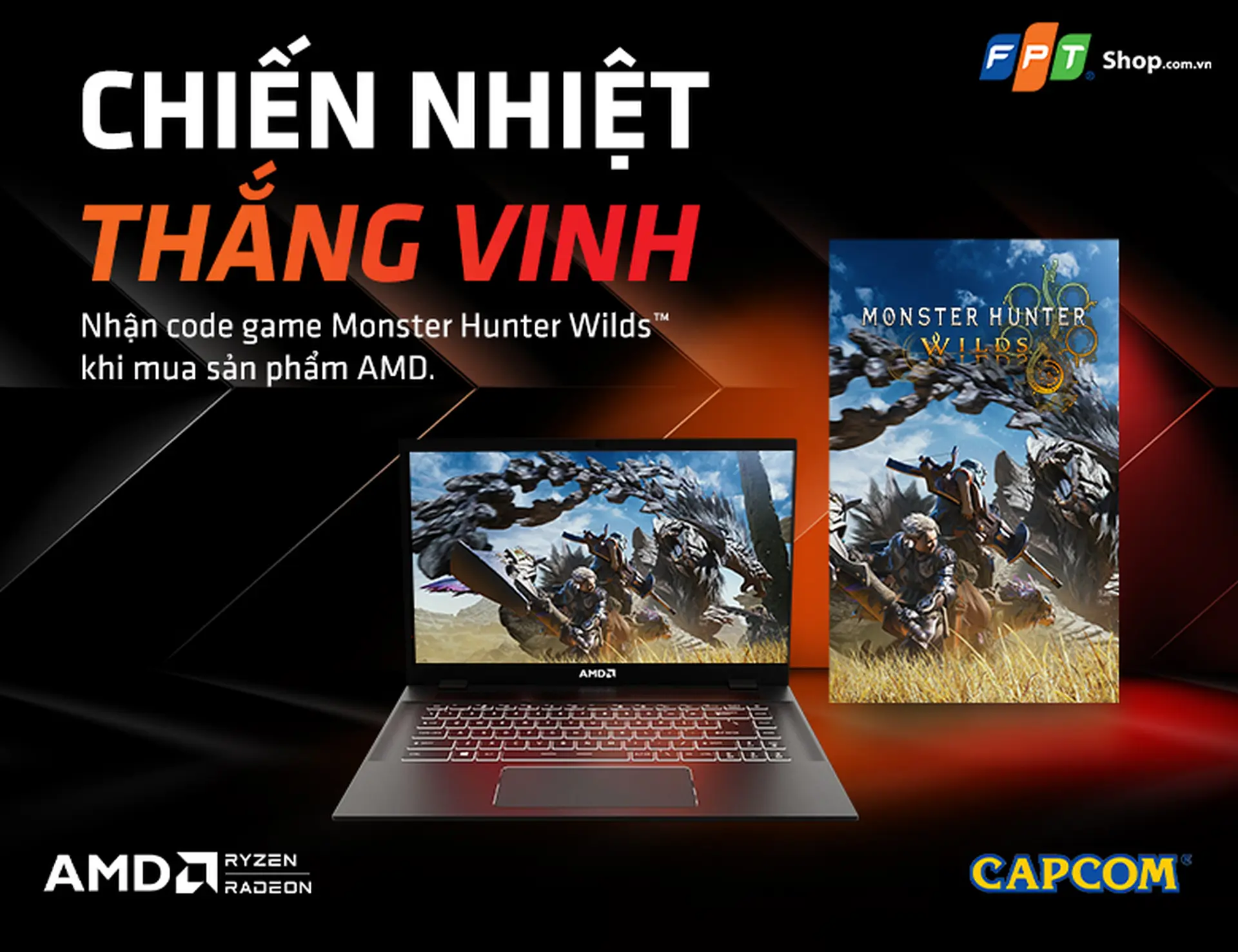 Mua laptop AMD tại FPT Shop, nhận ngay code Monster Hunter Wilds™! 
