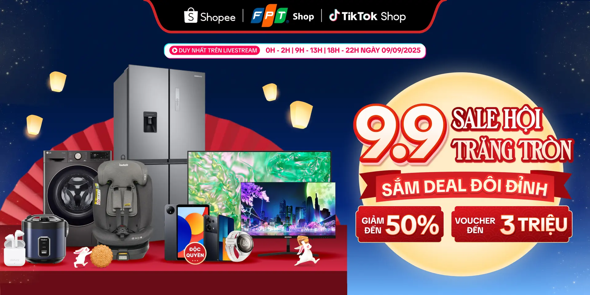 9/9 Sale Hội Trăng Tròn – Sắm DEAL Đôi Đỉnh: Ưu đãi đặc biệt hàng công nghệ, điện máy giảm tới 50%