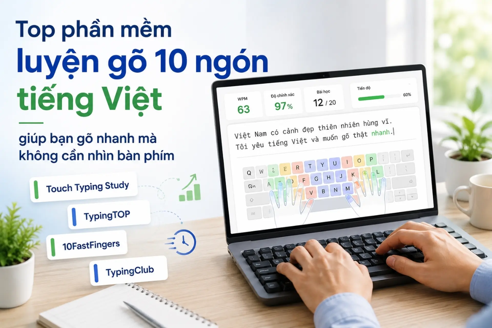 Top phần mềm luyện gõ 10 ngón tiếng Việt giúp bạn gõ nhanh mà không cần nhìn bàn phím