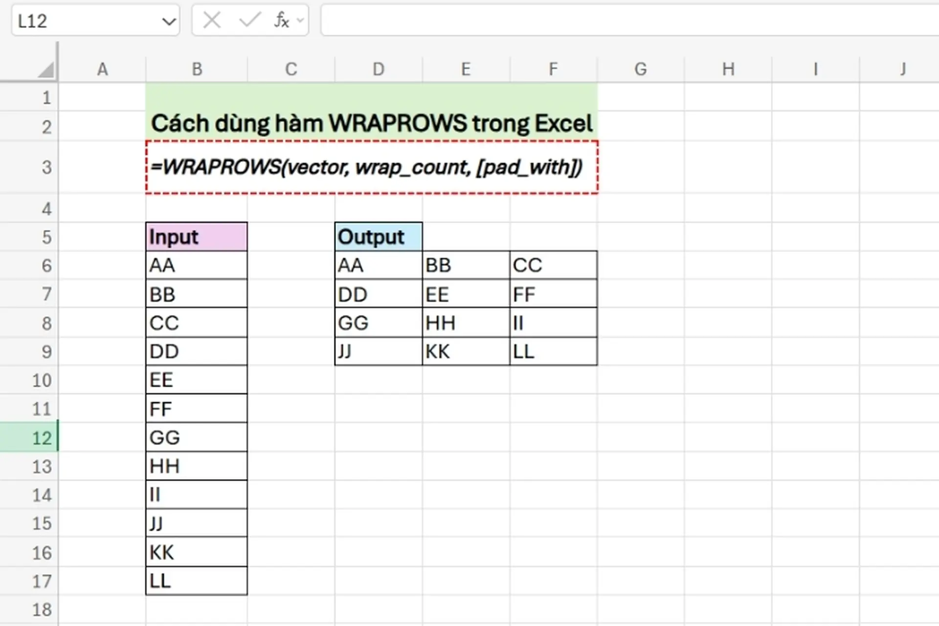 Hướng dẫn chi tiết cách dùng hàm WRAPROWS trong Excel đơn giản, dễ hiểu cho người mới bắt đầu