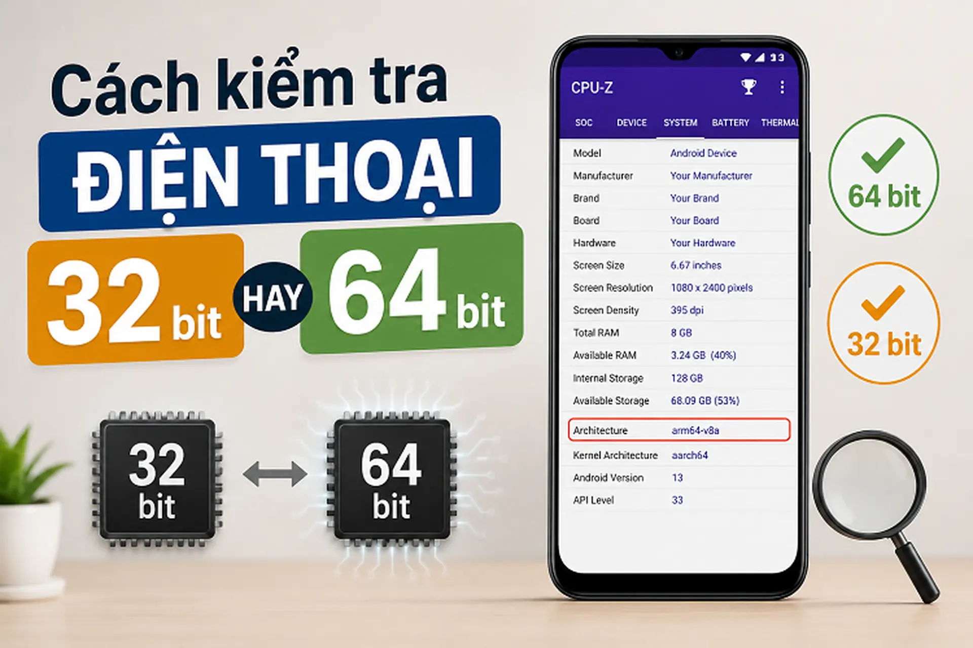 Cách kiểm tra điện thoại 32 hay 64 bit siêu đơn giản giúp bạn tối ưu hóa hiệu năng thiết bị đang sử dụng