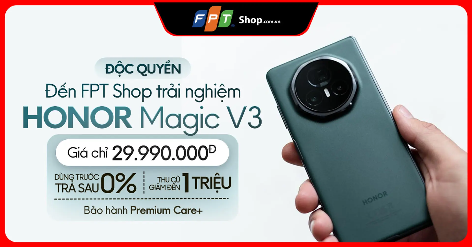 HONOR Magic V3 – FPT Shop đầy hàng toàn quốc, đủ ưu đãi cho bạn.