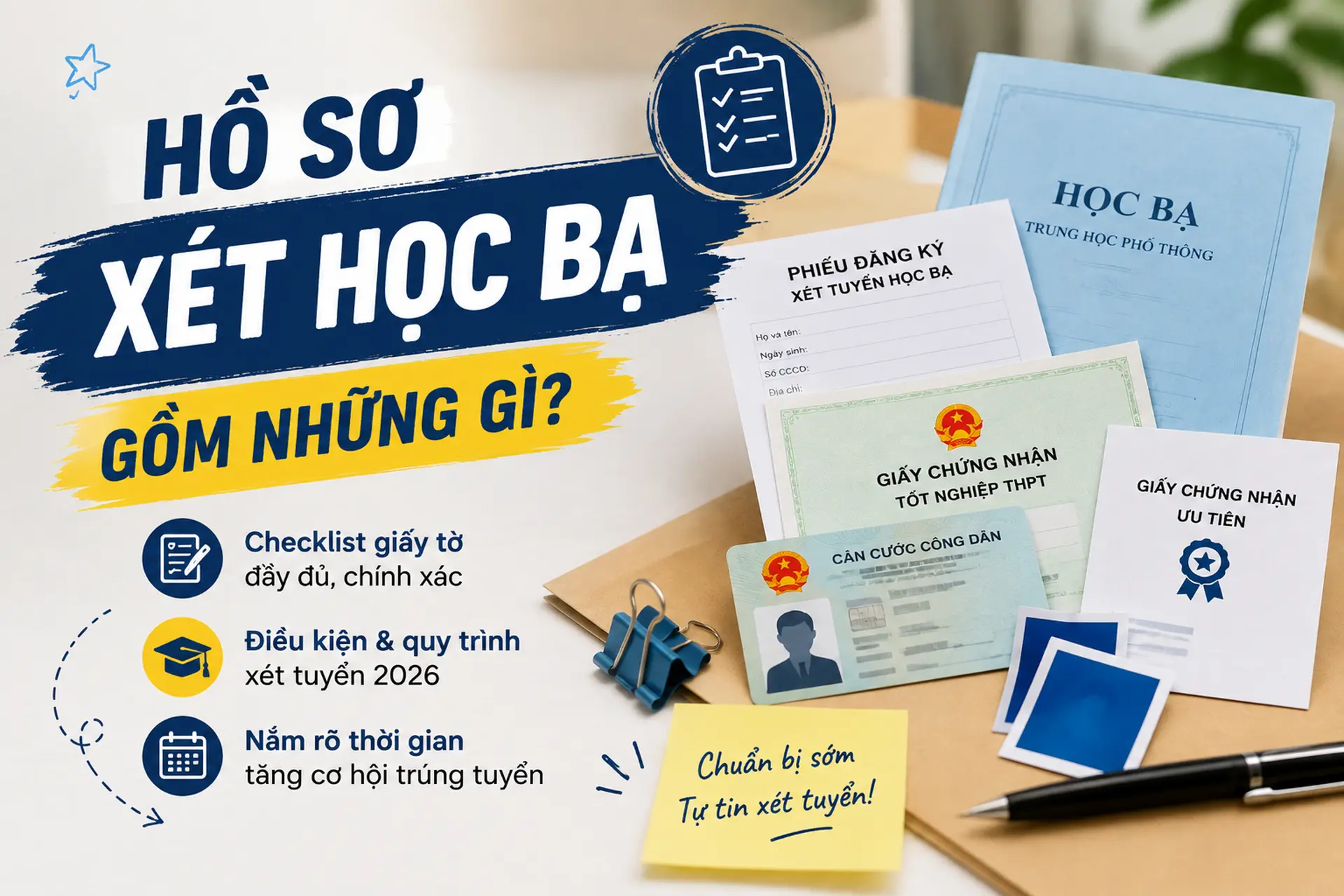 Hồ sơ xét học bạ gồm những gì? Checklist giấy tờ và quy trình đăng ký xét tuyển đại học