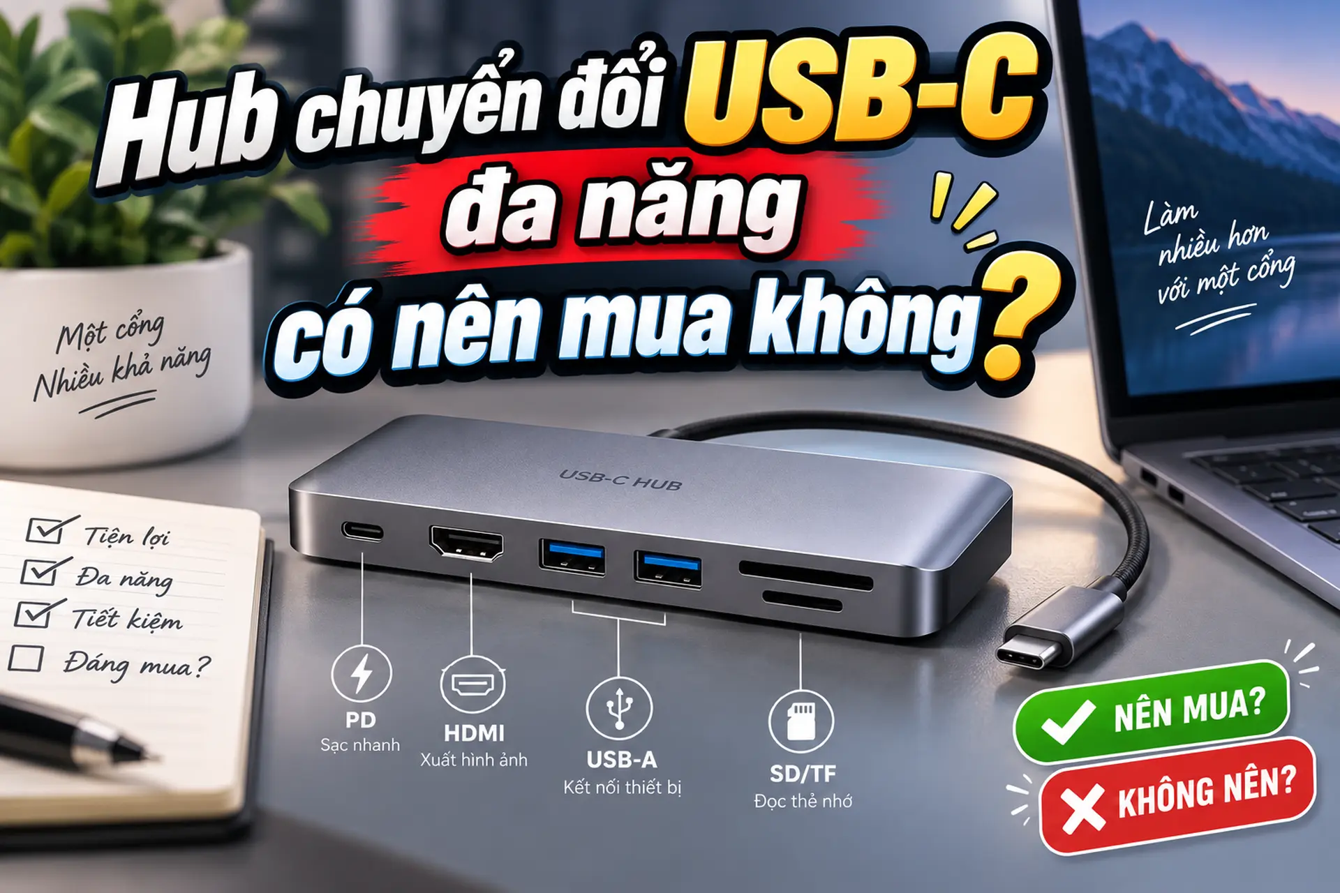 Hub chuyển đổi USB-C đa năng có nên mua không? Top 6 lựa chọn tối ưu cho dân văn phòng