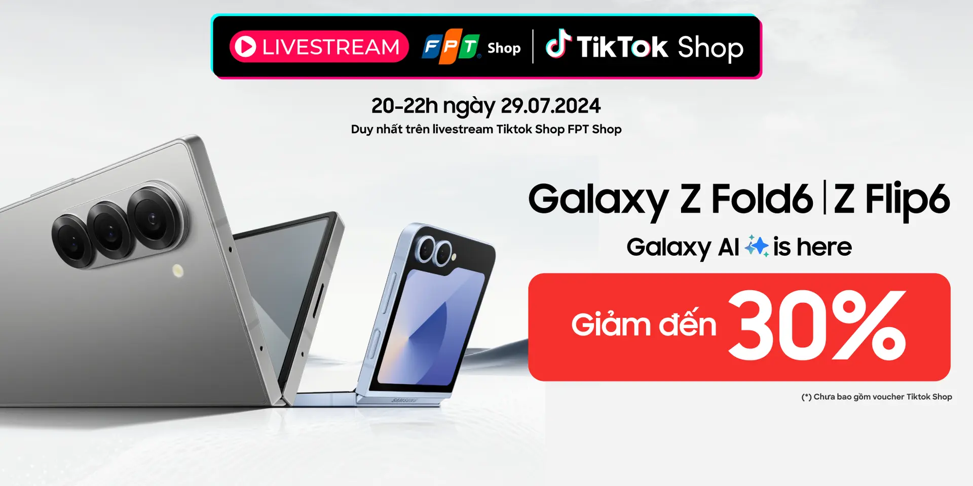 Galaxy AI is Here: Siêu phẩm Galaxy Z Fold6/Z Flip6 giảm tới 30%, giảm thêm qua voucher TikTok Shop