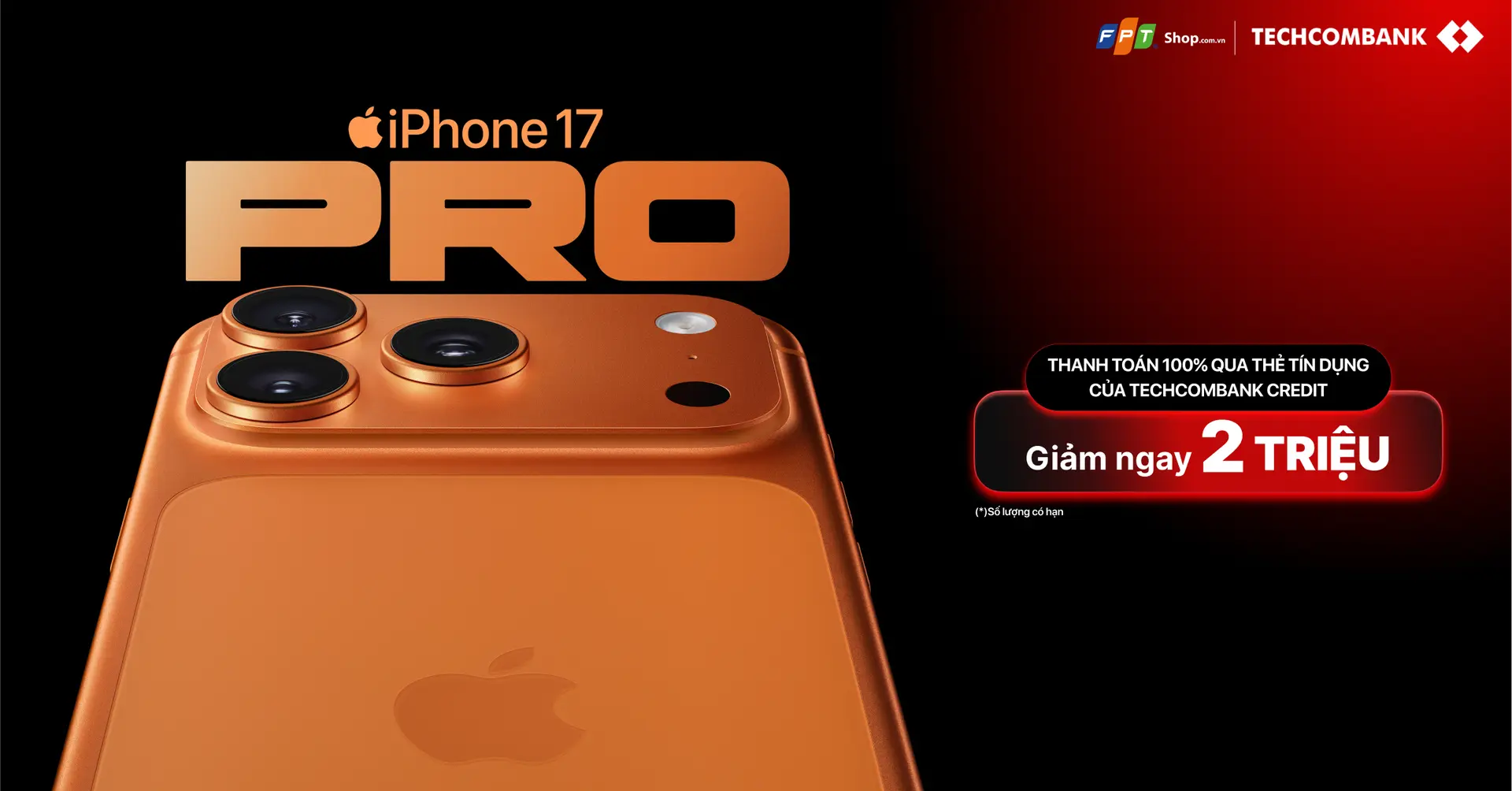 Thanh toán 100% bằng thẻ tín dụng Techcombank giảm đến 2.000.000Đ khi mua iPhone 17 và iPhone Air