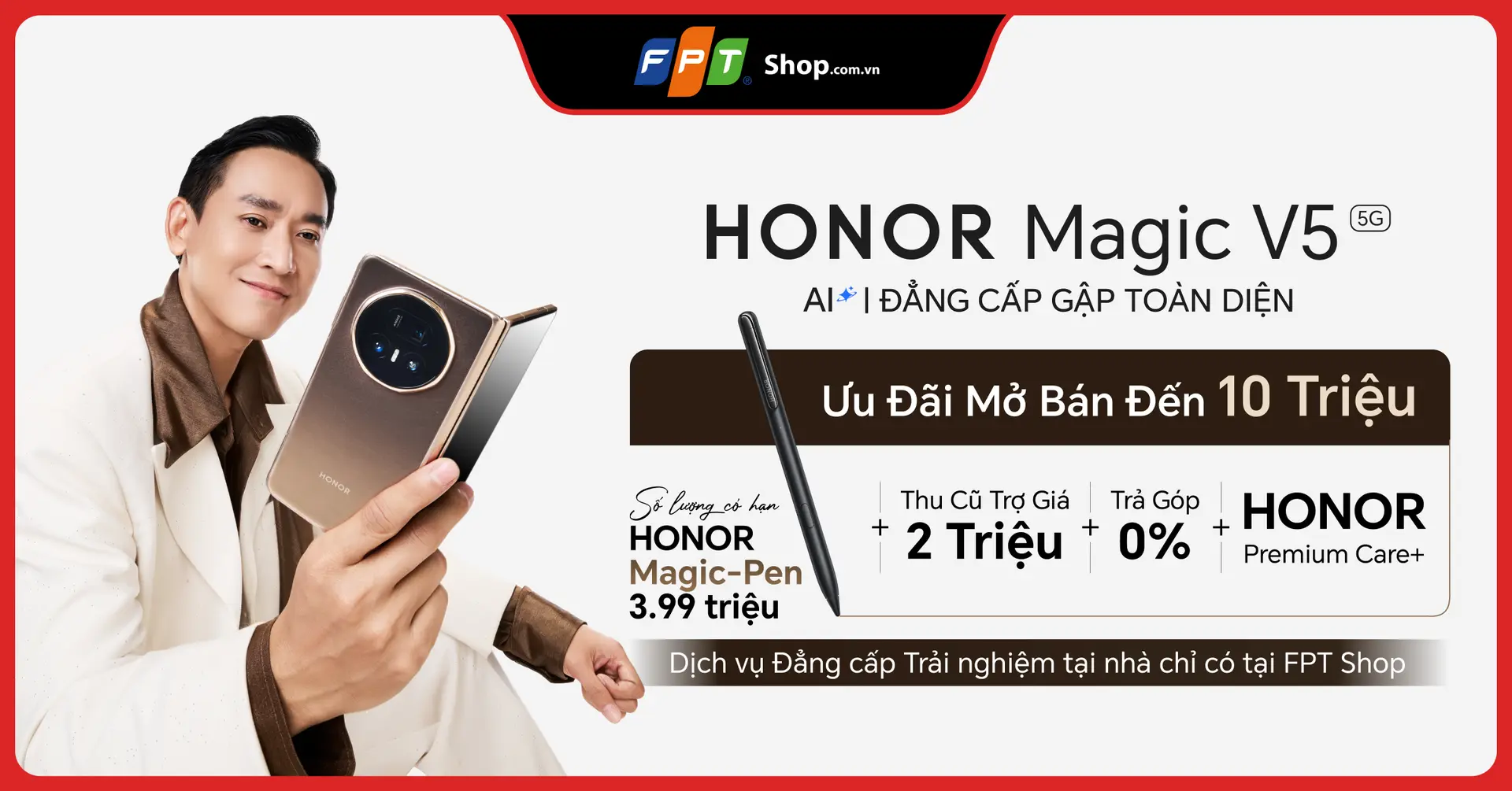 HONOR Magic V5 5G: Siêu phẩm gập toàn diện chính thức mở bán – Ưu đãi khủng đến 10 triệu đồng tại FPT Shop