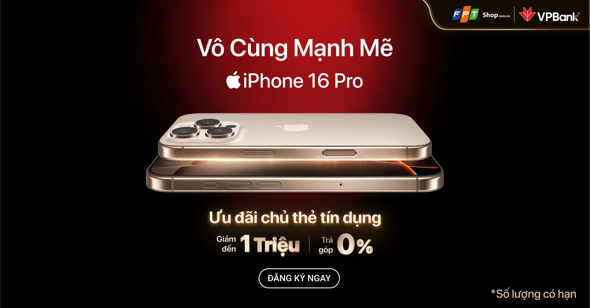 Giảm ngay 1 triệu cho sản phẩm iPhone 16 Series khi thanh toán 100% qua thẻ tín dụng VPBank