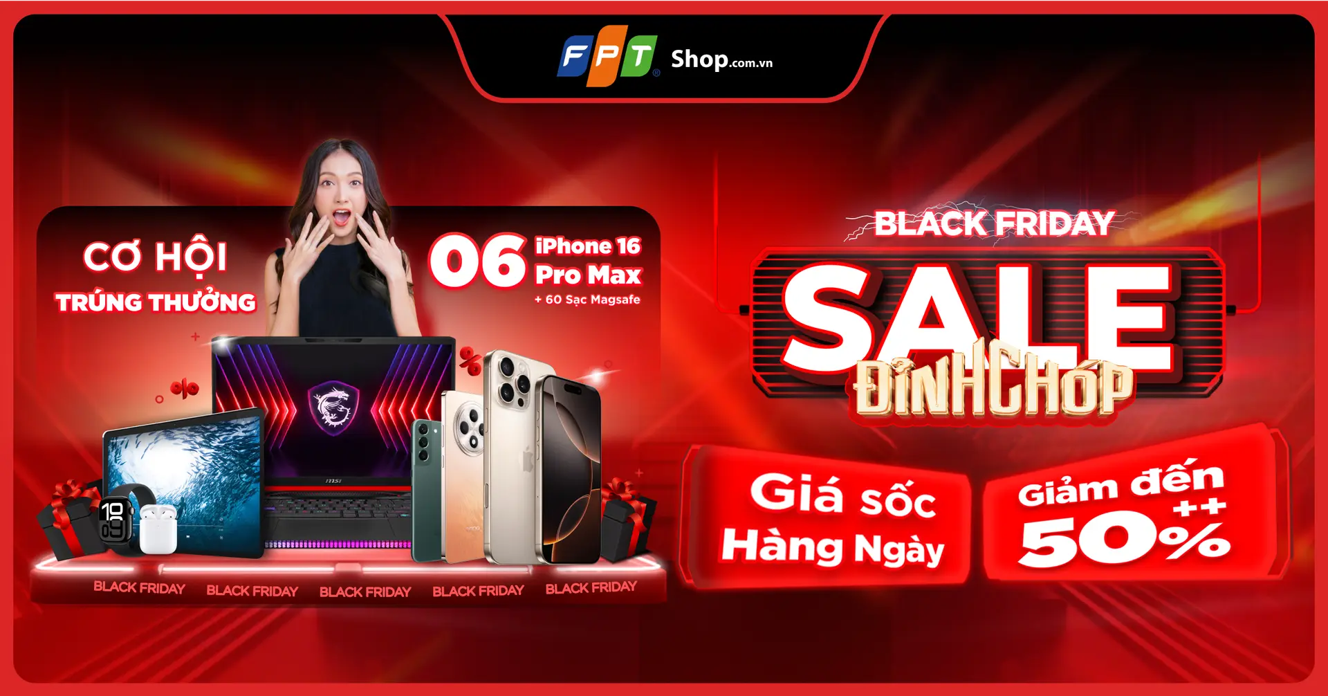 Cơ hội vàng trúng 6 iPhone 16 Pro Max và 60 sạc MagSafe tại FPT Shop
