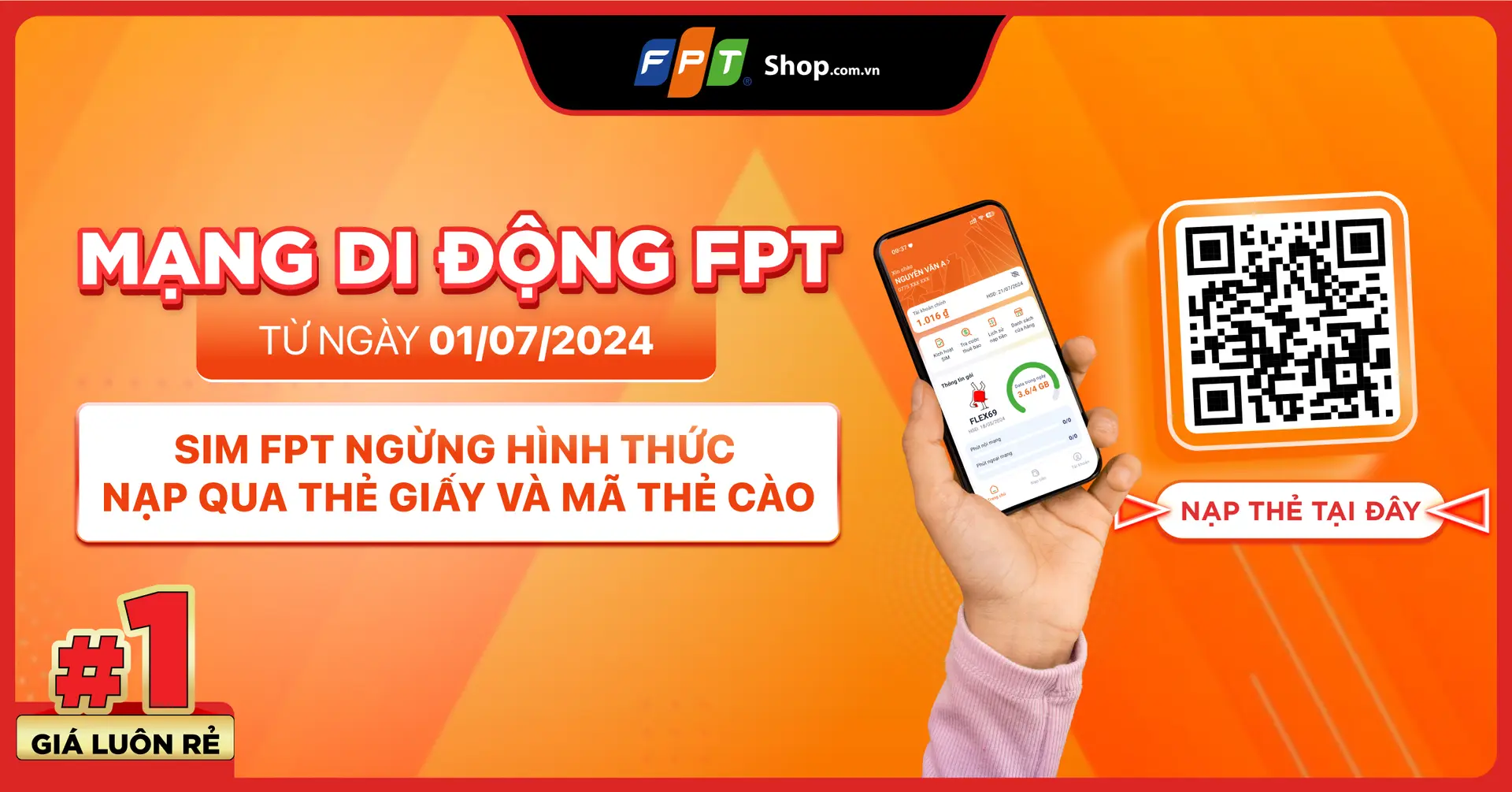 FPT Shop thông báo về việc dừng nạp tiền qua thẻ cào vật lý