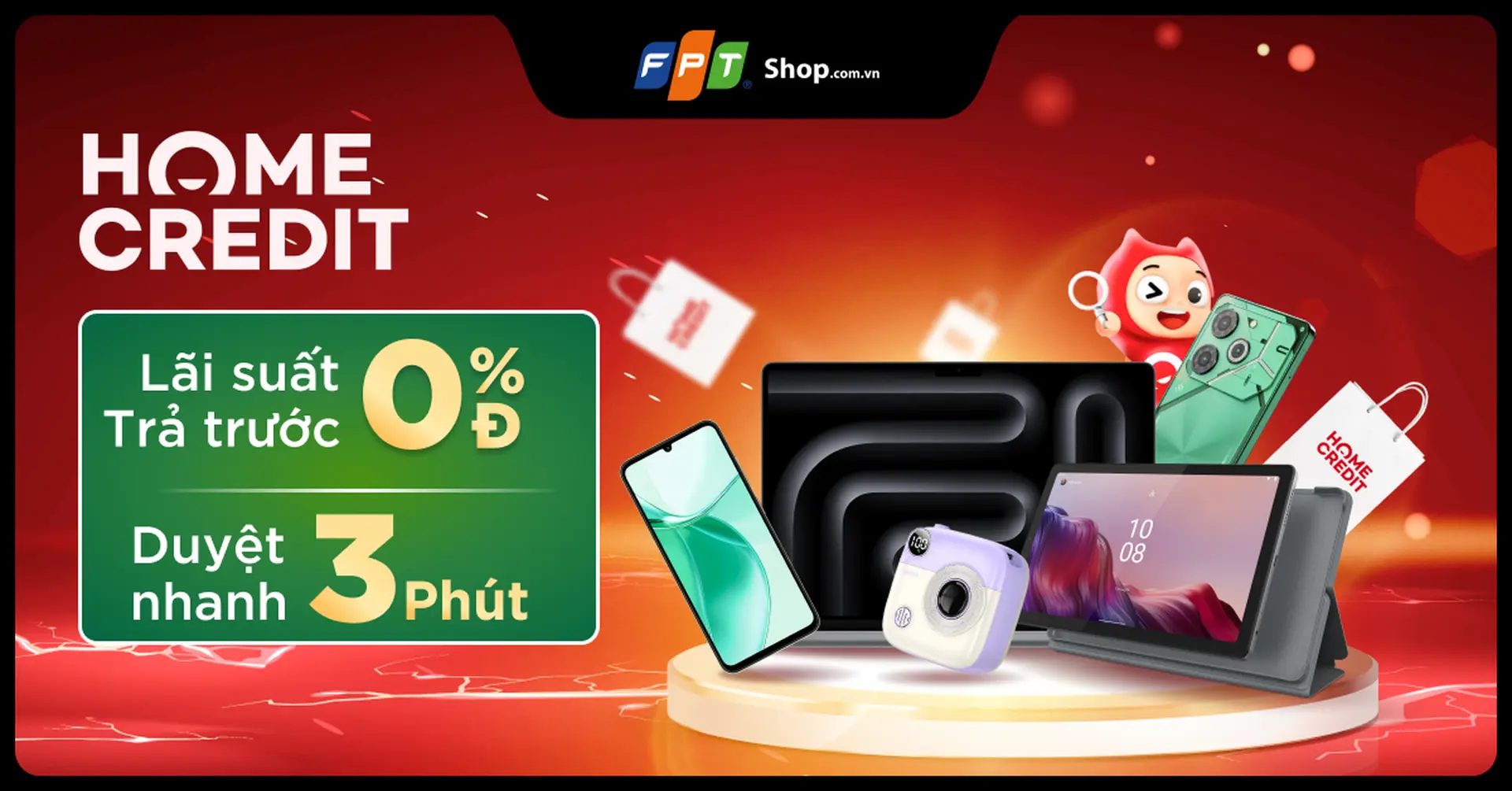 Trả góp Home Credit tại FPT Shop: 0Đ trả trước, 0% lãi suất, duyệt nhanh 3 phút