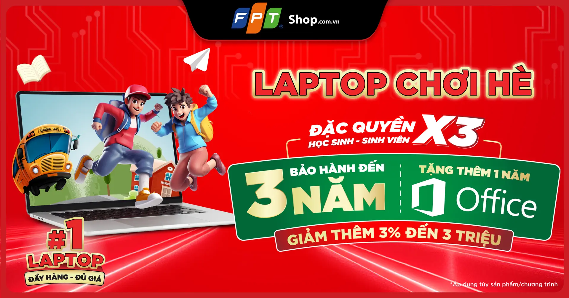FPT Shop - Mua laptop an tâm sử dụng với bảo hành đến 3 năm và tặng thêm 1 năm office