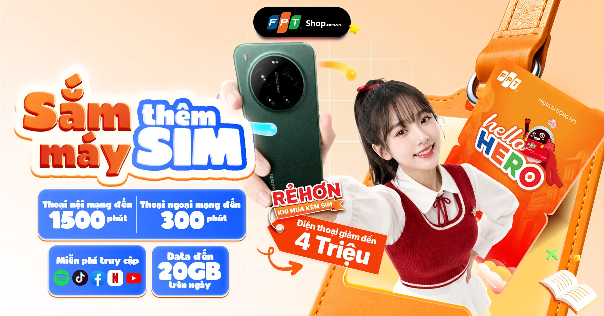 Trợ giá đến 4 triệu khi mua điện thoại kèm SIM FPT