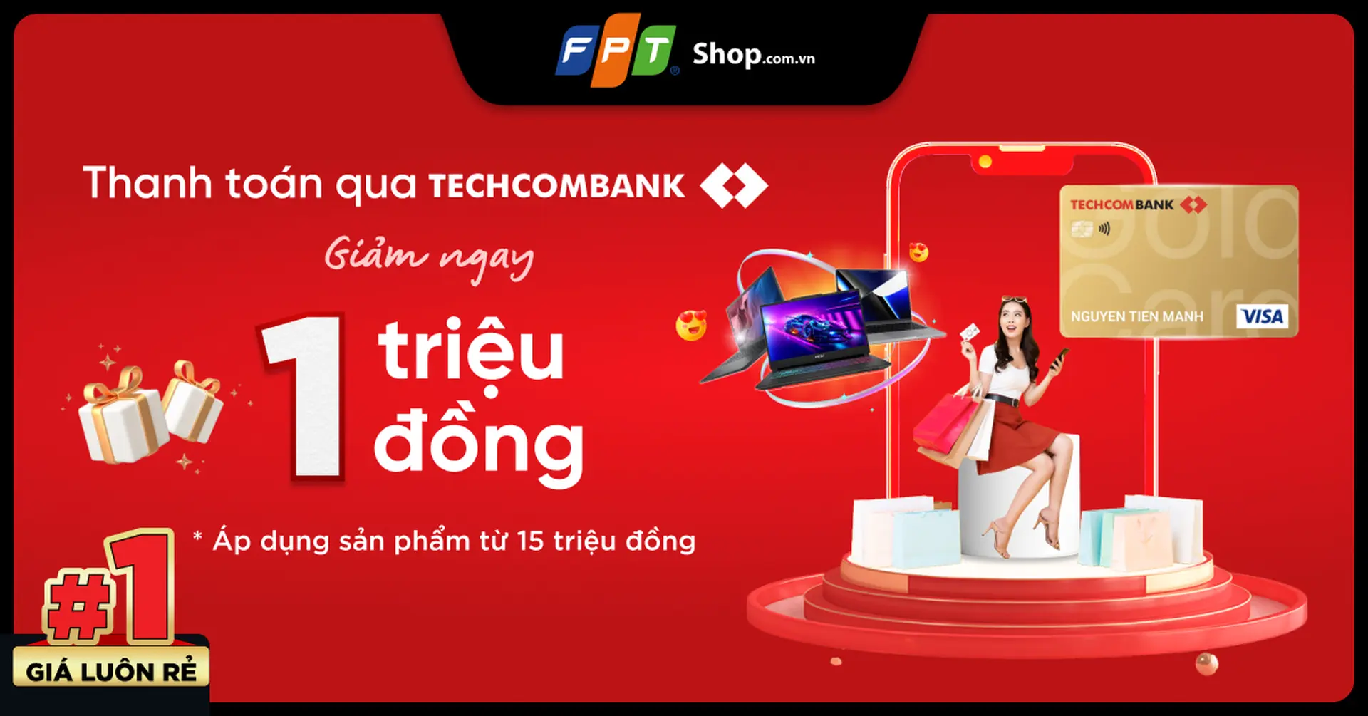 Ưu đãi giảm 1.000.000Đ dành cho chủ thẻ Visa Debit/tín dụng của Techcombank