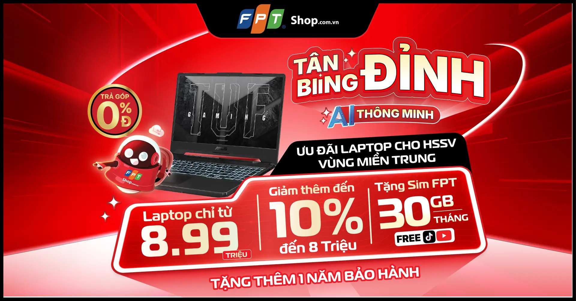 FPT Shop giảm đến 10% cho học sinh, sinh viên, giáo viên khi mua Laptop 