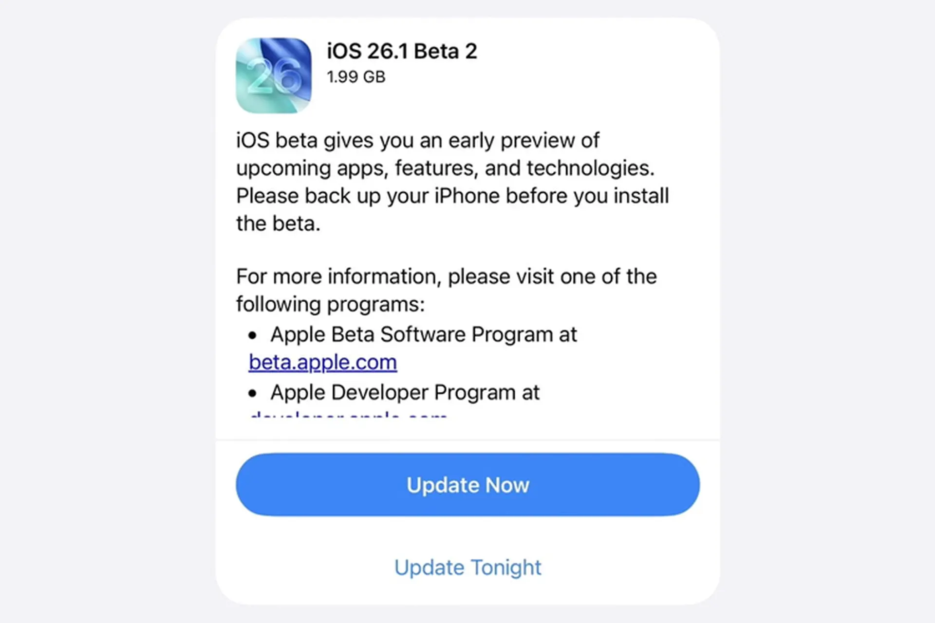 Apple phát hành bản beta 2 của iOS 26.1 và iPadOS 26.1 cho lập trình viên