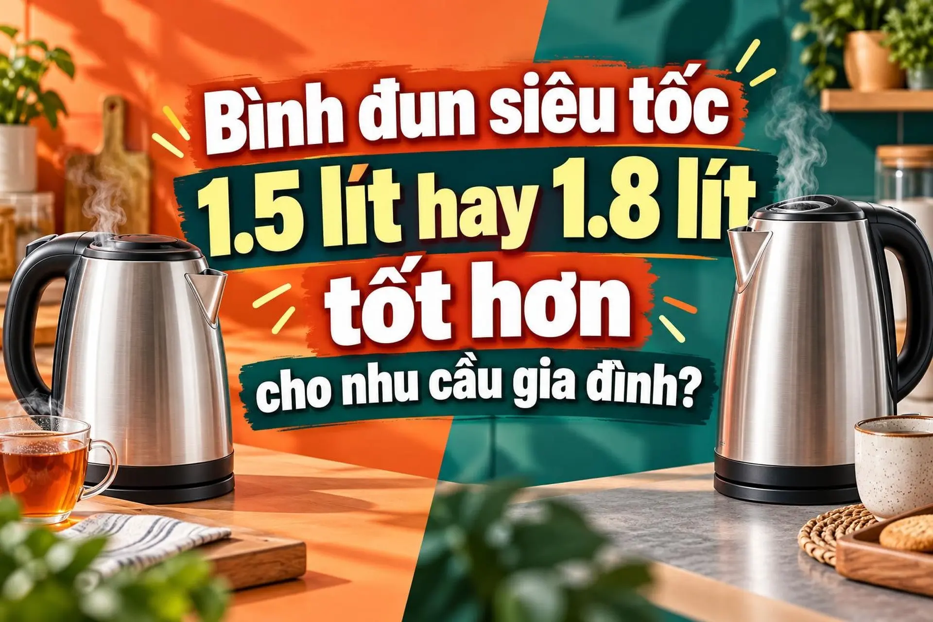 Bình đun siêu tốc 1.5 lít hay 1.8 lít tốt hơn cho nhu cầu gia đình?