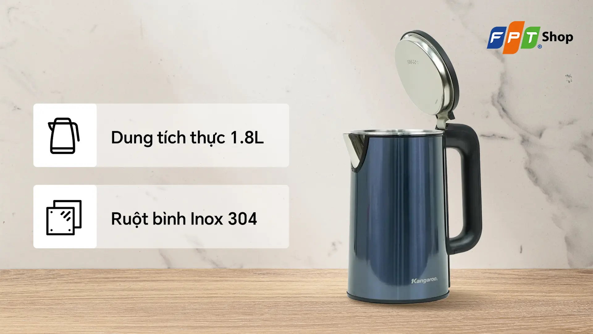 Bình đun siêu tốc 2 lớp Kangaroo 1.8 lít KGWK18C1S