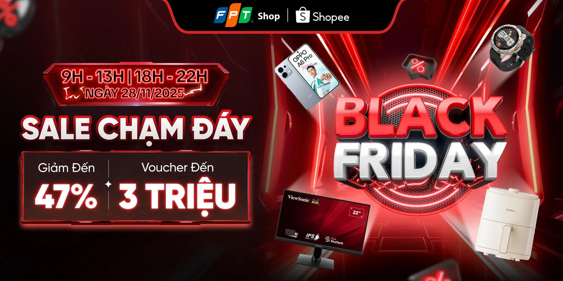 Black Friday Sale chạm đáy tại FPT Shop, duy nhất trên Shopee Live ngày 28/11