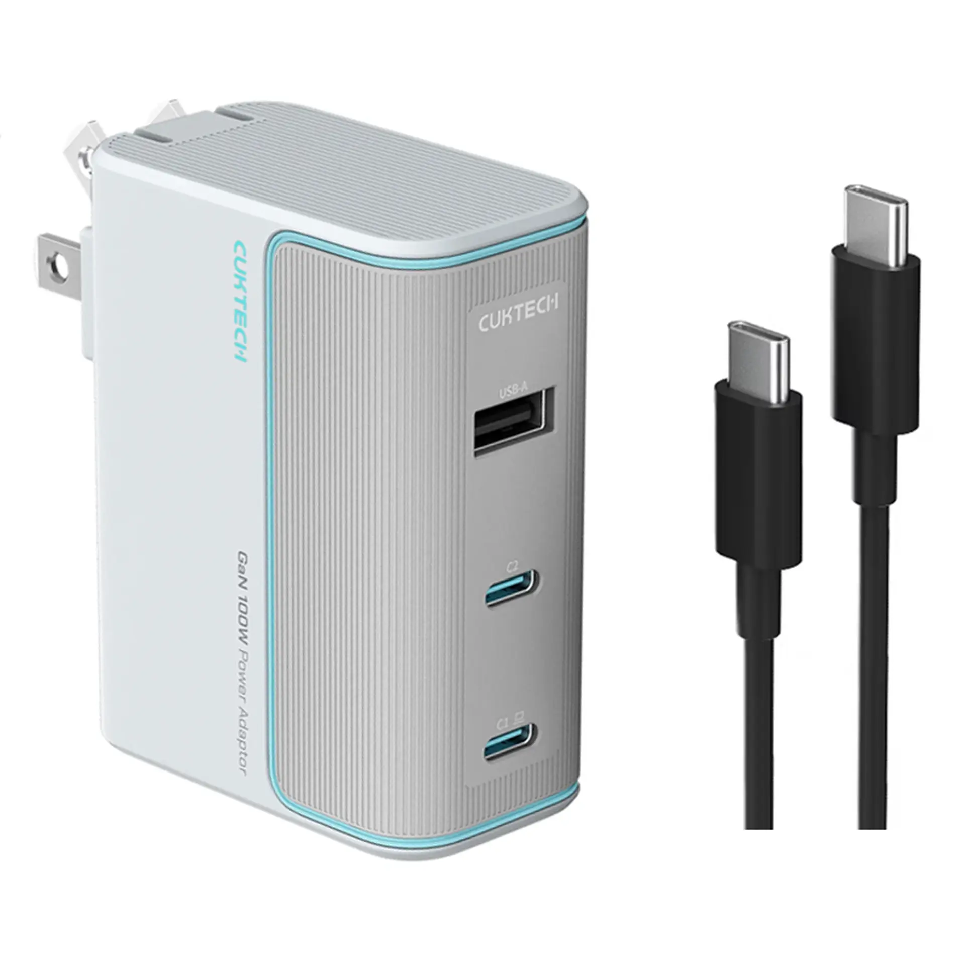 Bộ sạc nhanh 3 cổng 100W kèm cáp Type-C to Type-C 1.5M GaN Cuktech